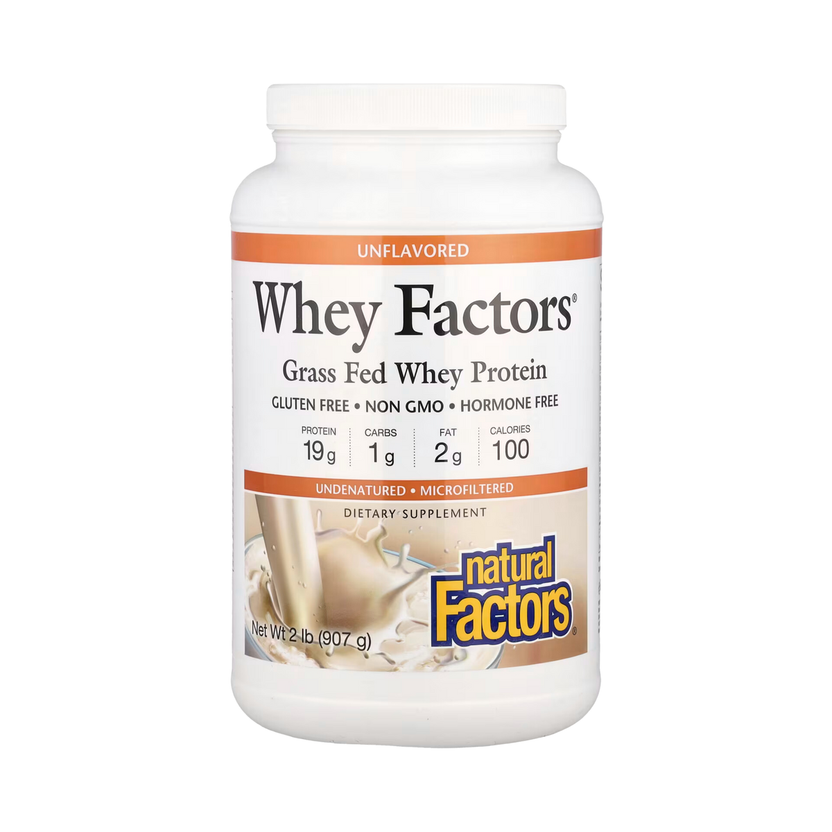 Natural Factors, Whey Factors, Grass Fed Whey Protein, Unflavored, 2 Lb