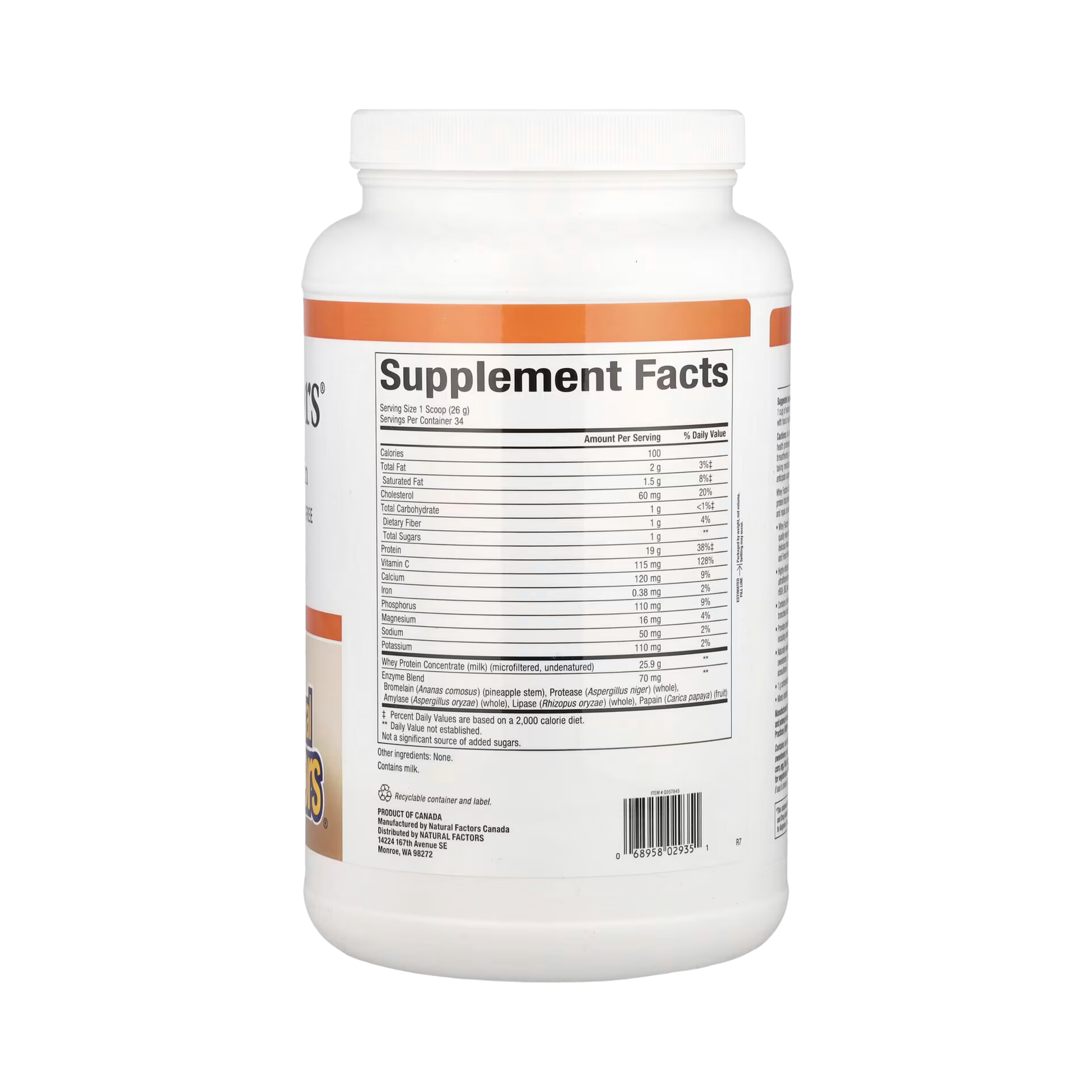 Natural Factors, Whey Factors, Grass Fed Whey Protein, Unflavored, 2 Lb
