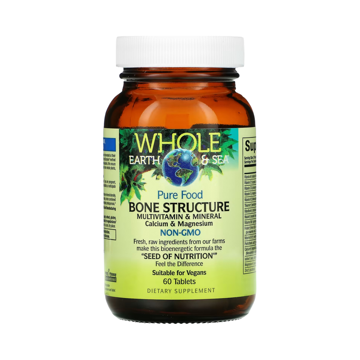 Natural Factors, Whole Earth & Sea, Bone Structure Multivitamin & Mineral, Calcium & Magnesium, 60 Tablets