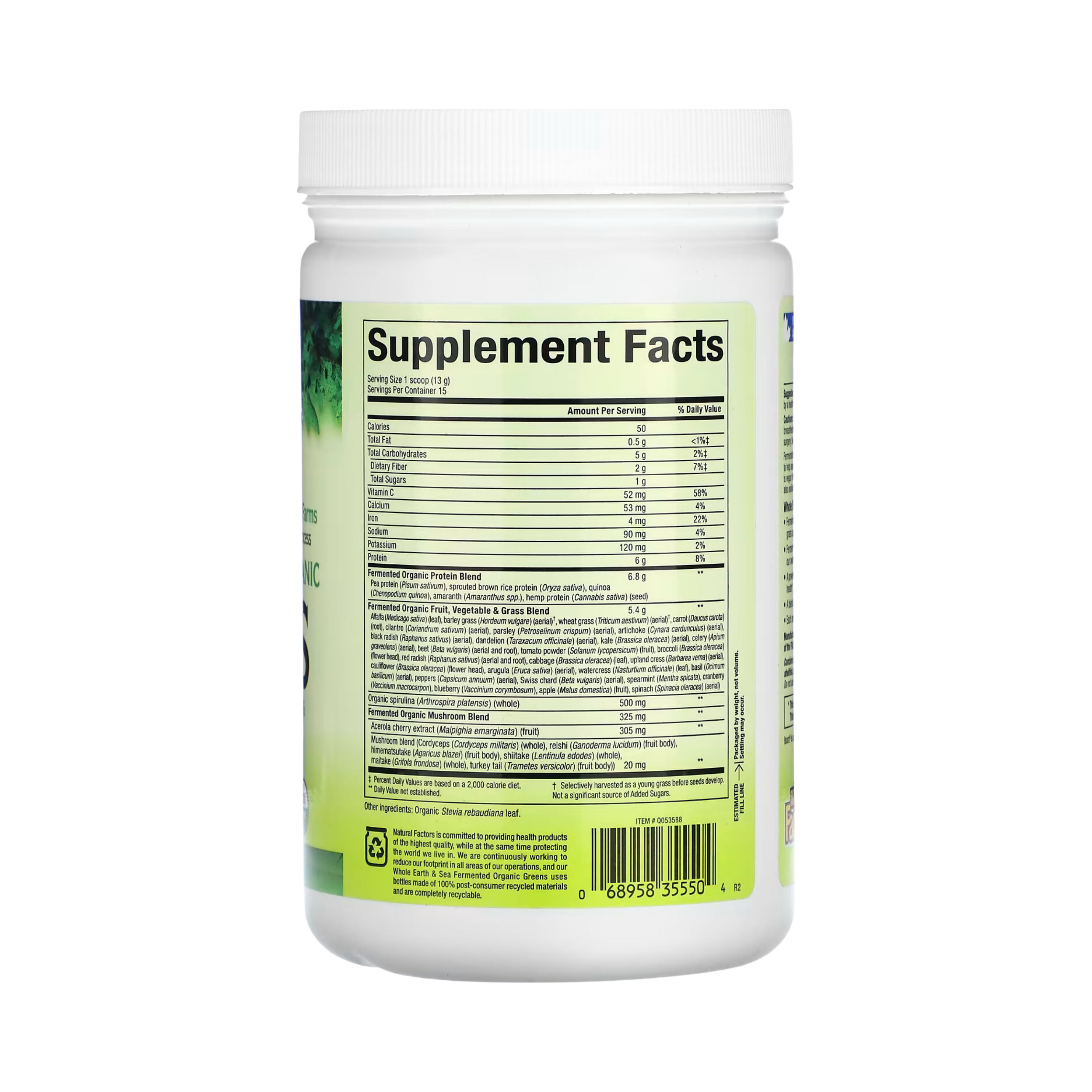 Natural Factors, Whole Earth & Sea, Greens, Unflavored, 6.9 Oz