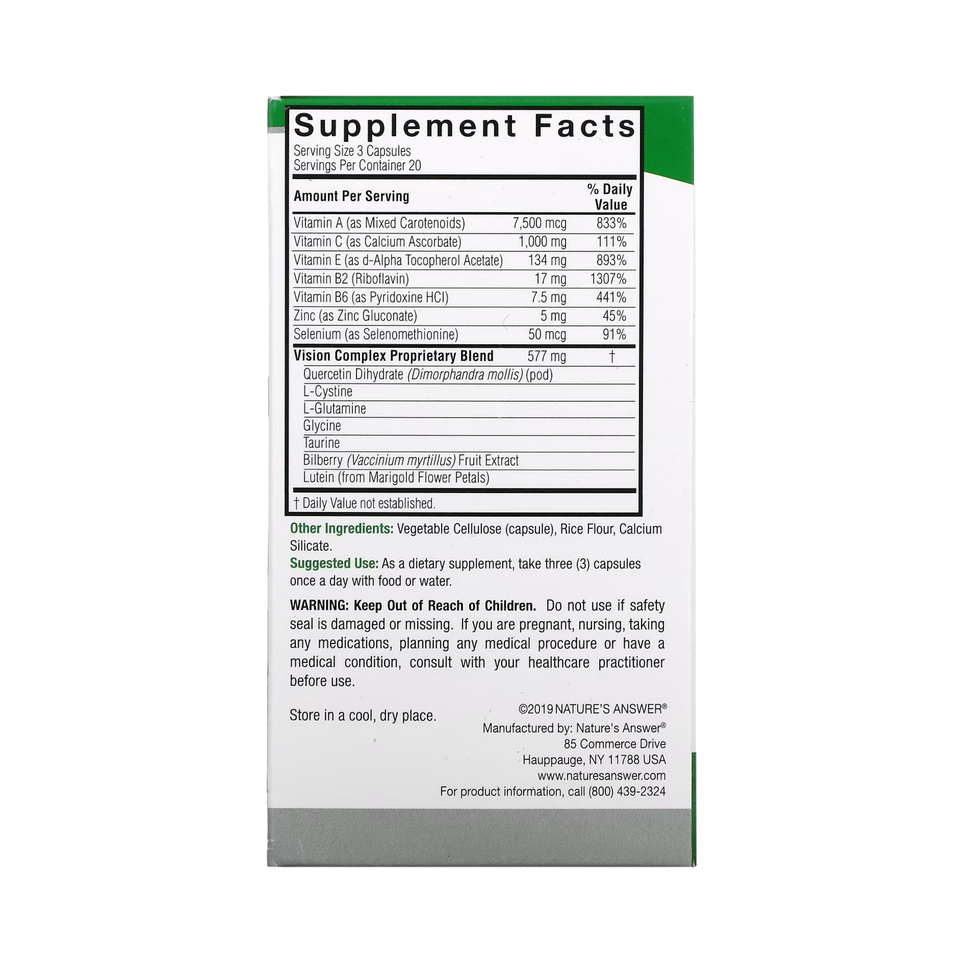 Nature’s Answer - Bilberry Vision Complex, 60 Vegetarian Capsules