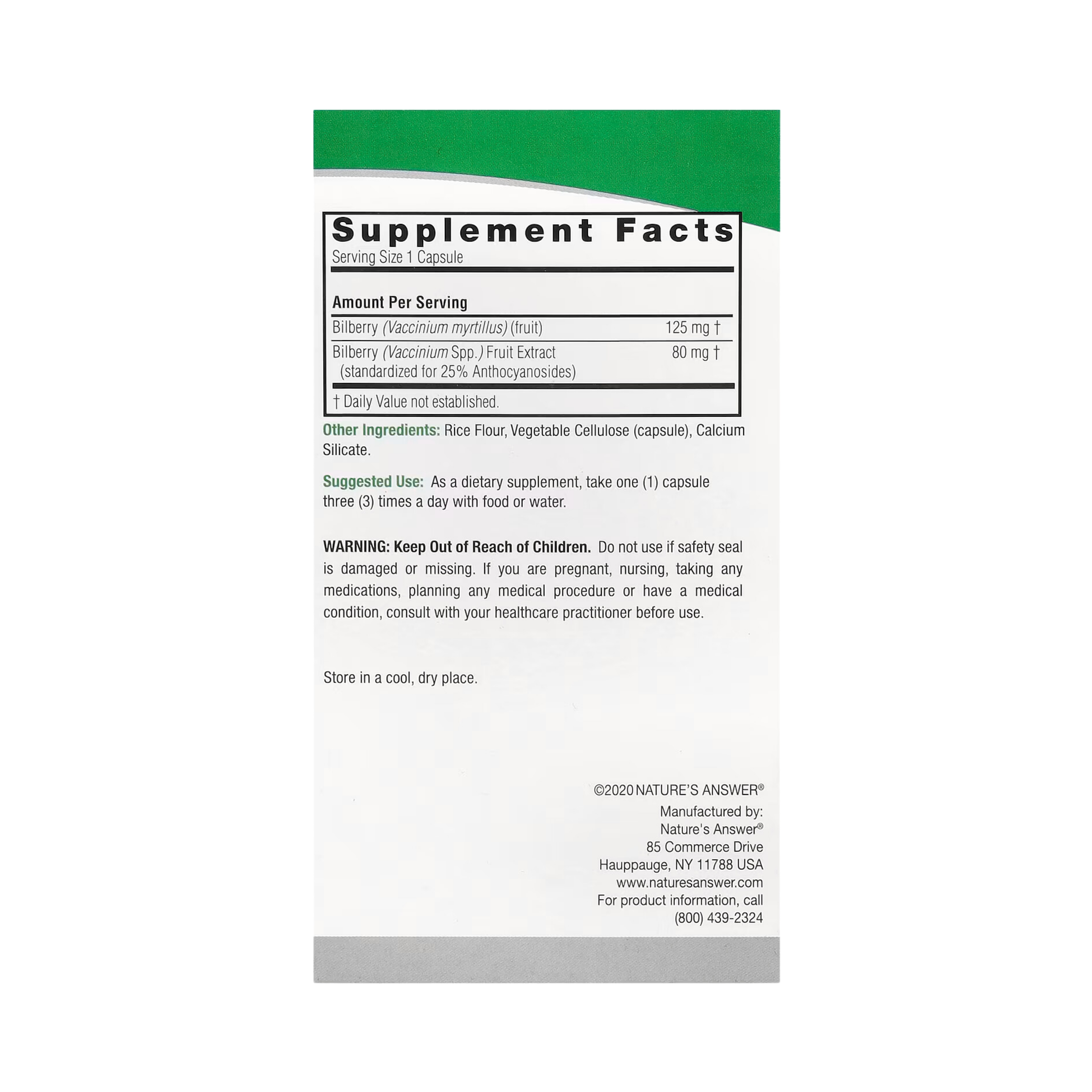 Nature’s Answer - Bilberry Standardized, 90 Capsules