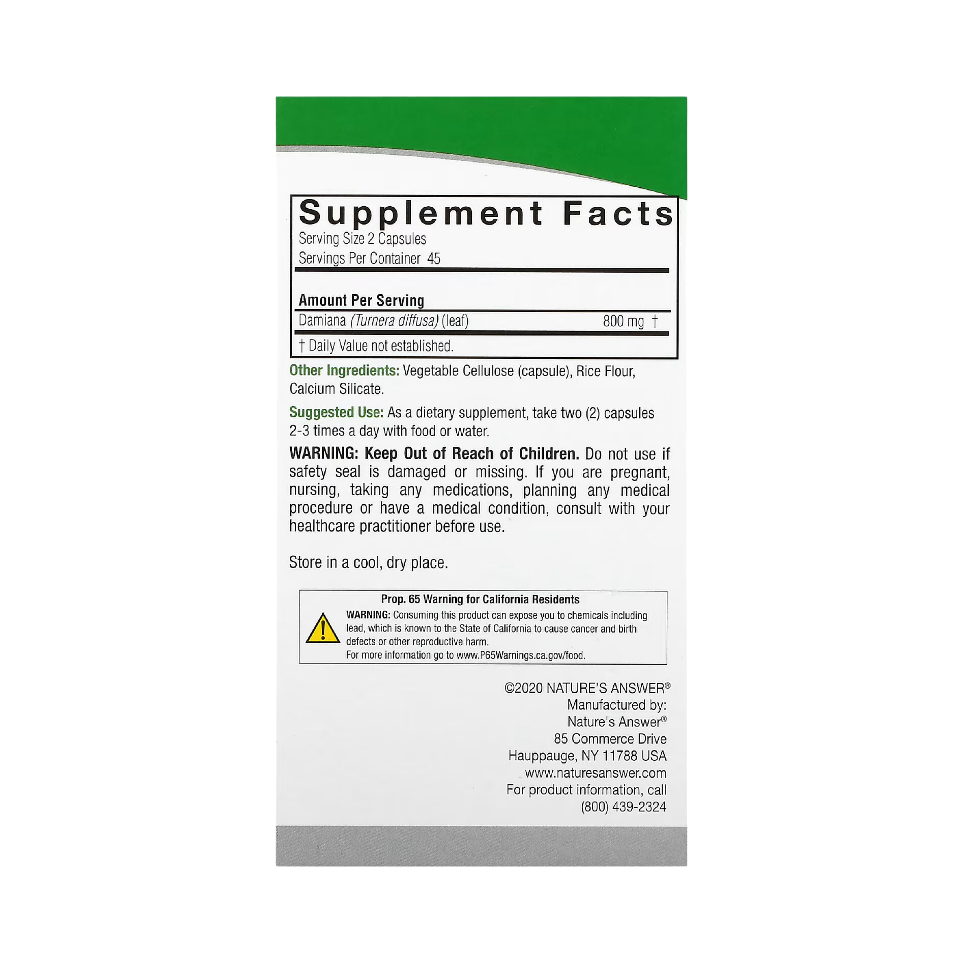 Nature’s Answer - Damiana, 90 Vegetarian Capsules