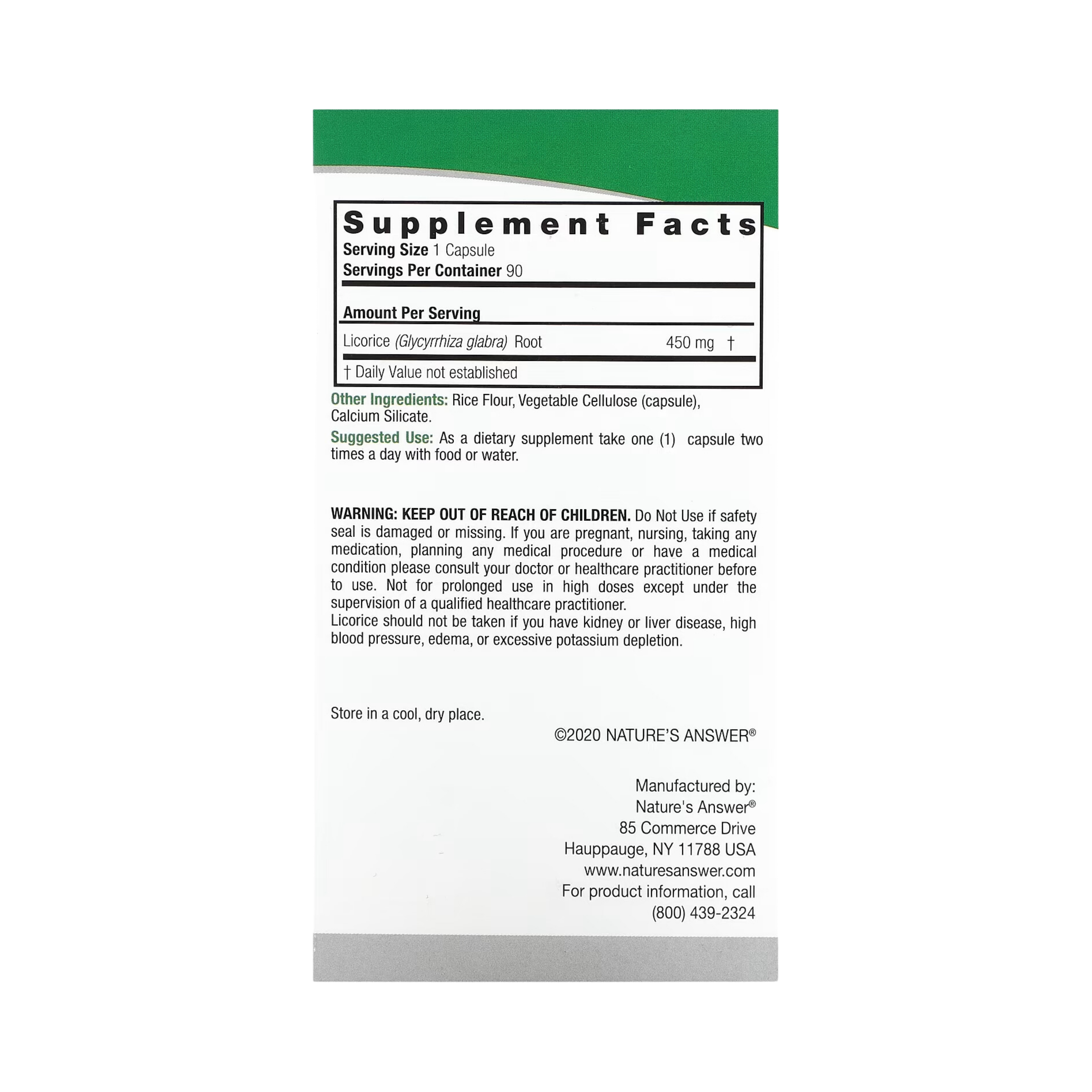 Nature’s Answer - Licorice Root, 90 Capsules