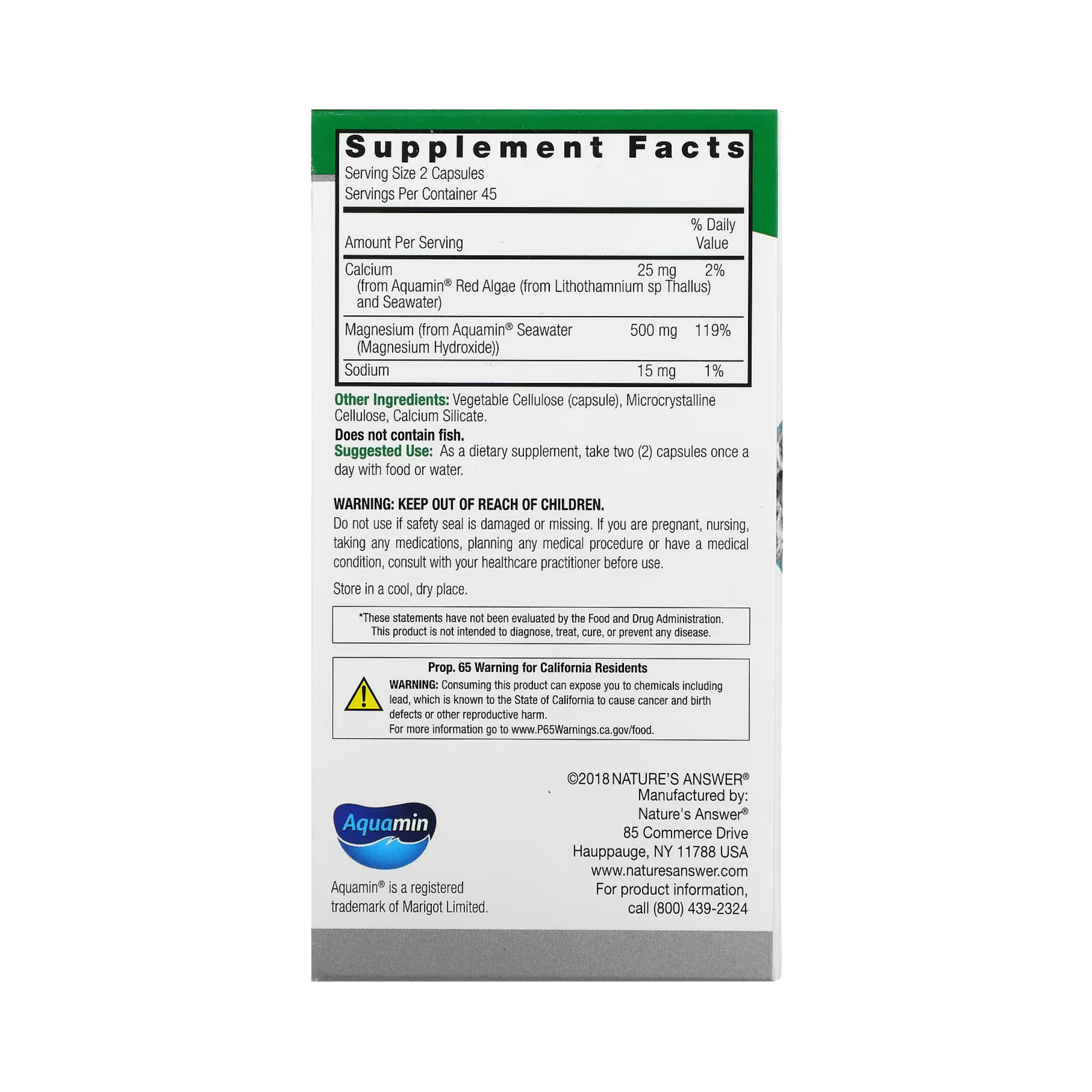Nature's Answer - Marine Based Magnesium, 250 mg, 90 Vegetarian Capsules