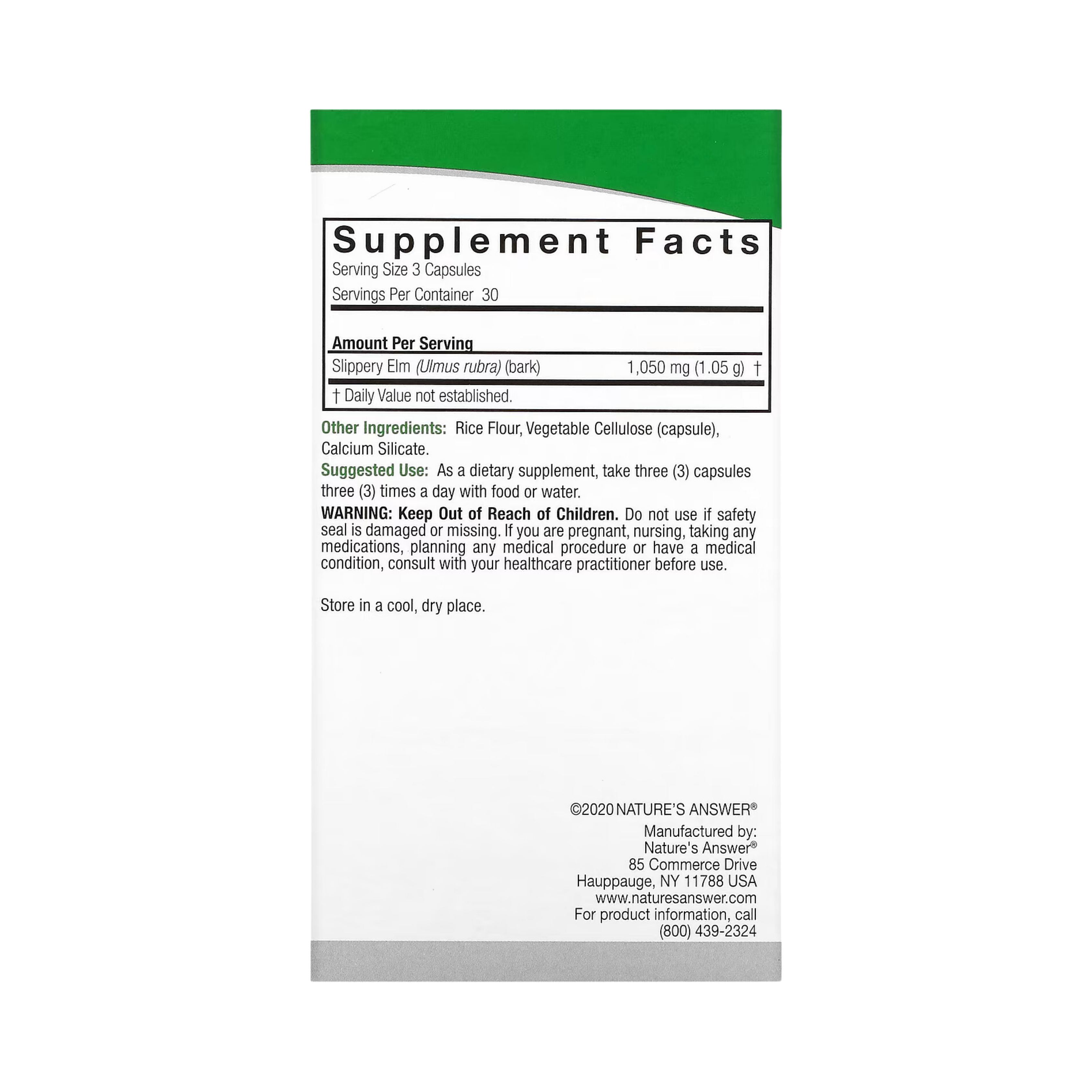 Nature’s Answer - Slippery Elm Bark, 90 Capsules