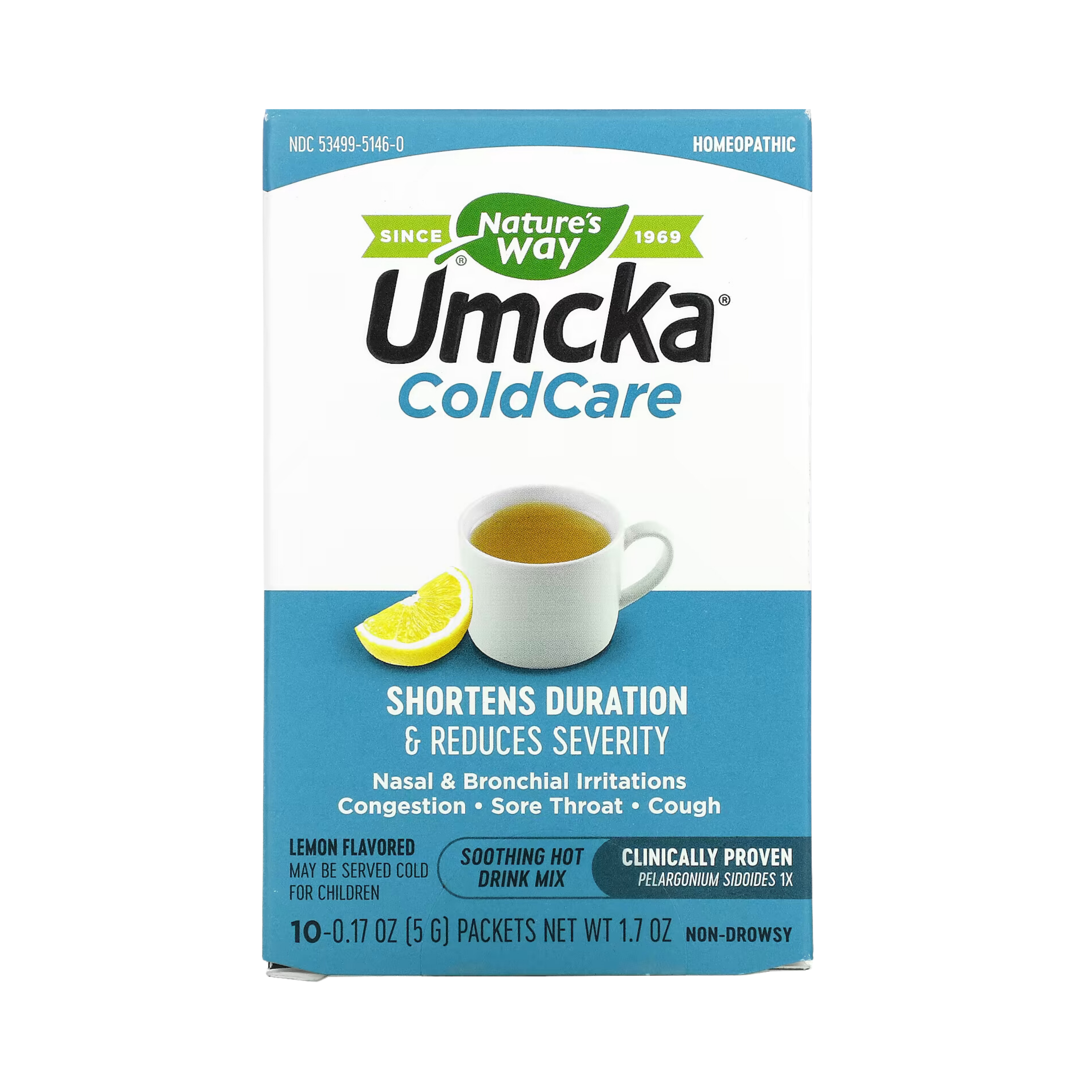 Nature's Way, Umcka, ColdCare, Soothing Hot Drink Mix, Lemon, 10 Packets, 0.17 Oz