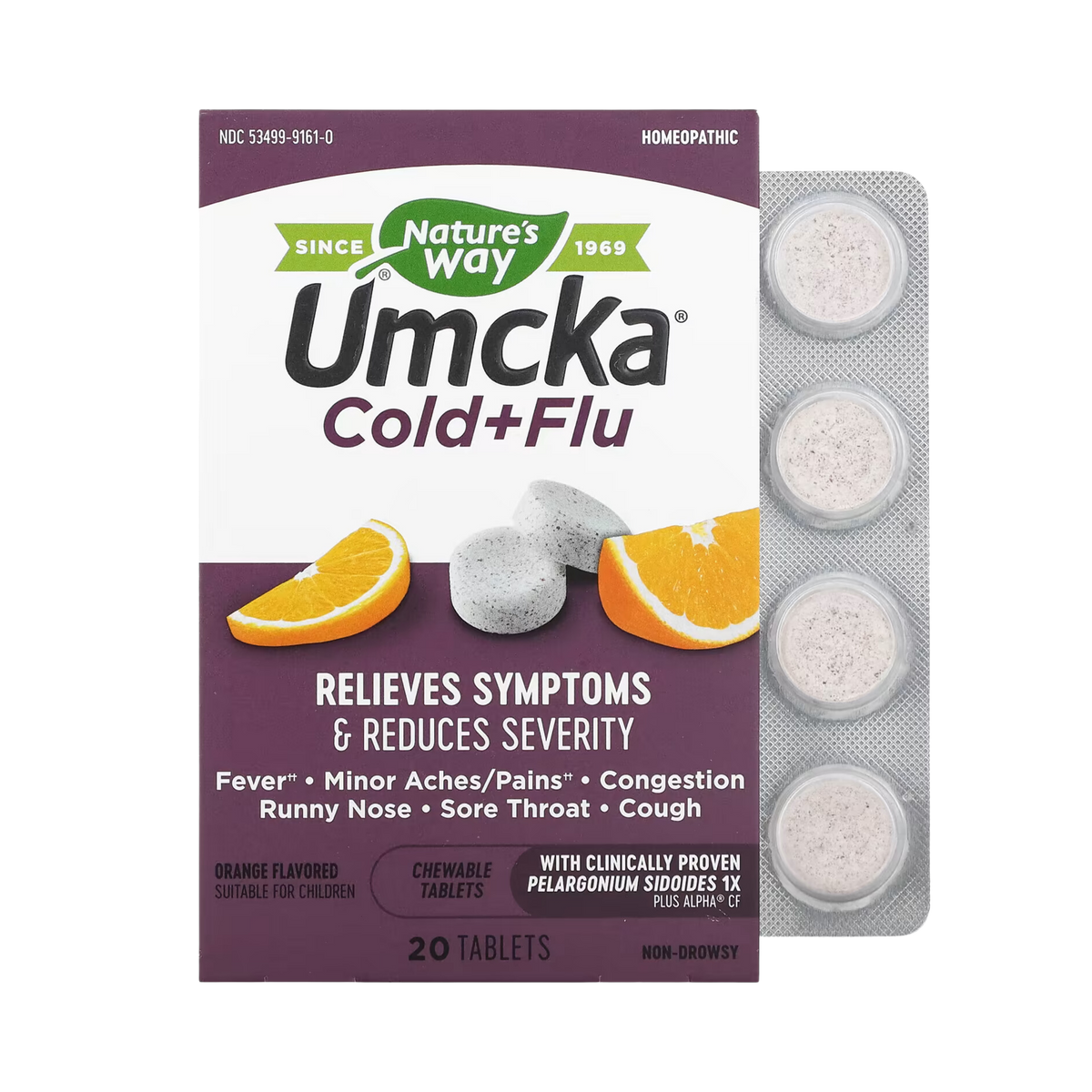 Nature's Way, Umcka Cold+Flu Chewables, Orange, 20 Tablets