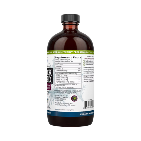 Amazing Herbs, Black Seed, 100% Pure Cold-Pressed Black Cumin Seed Oil, 16 Fl Oz