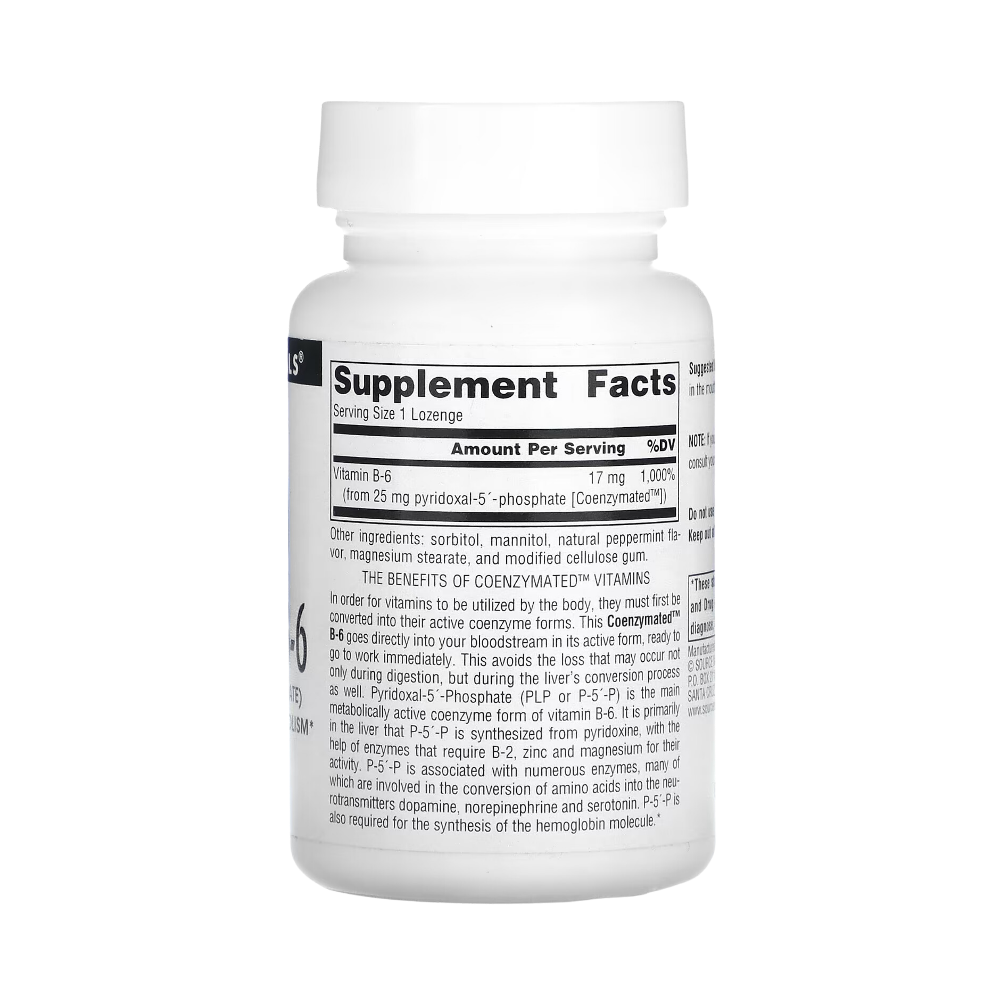 Source Naturals, Coenzymated, B-6, 25 Mg, 30 Peppermint Lozenge