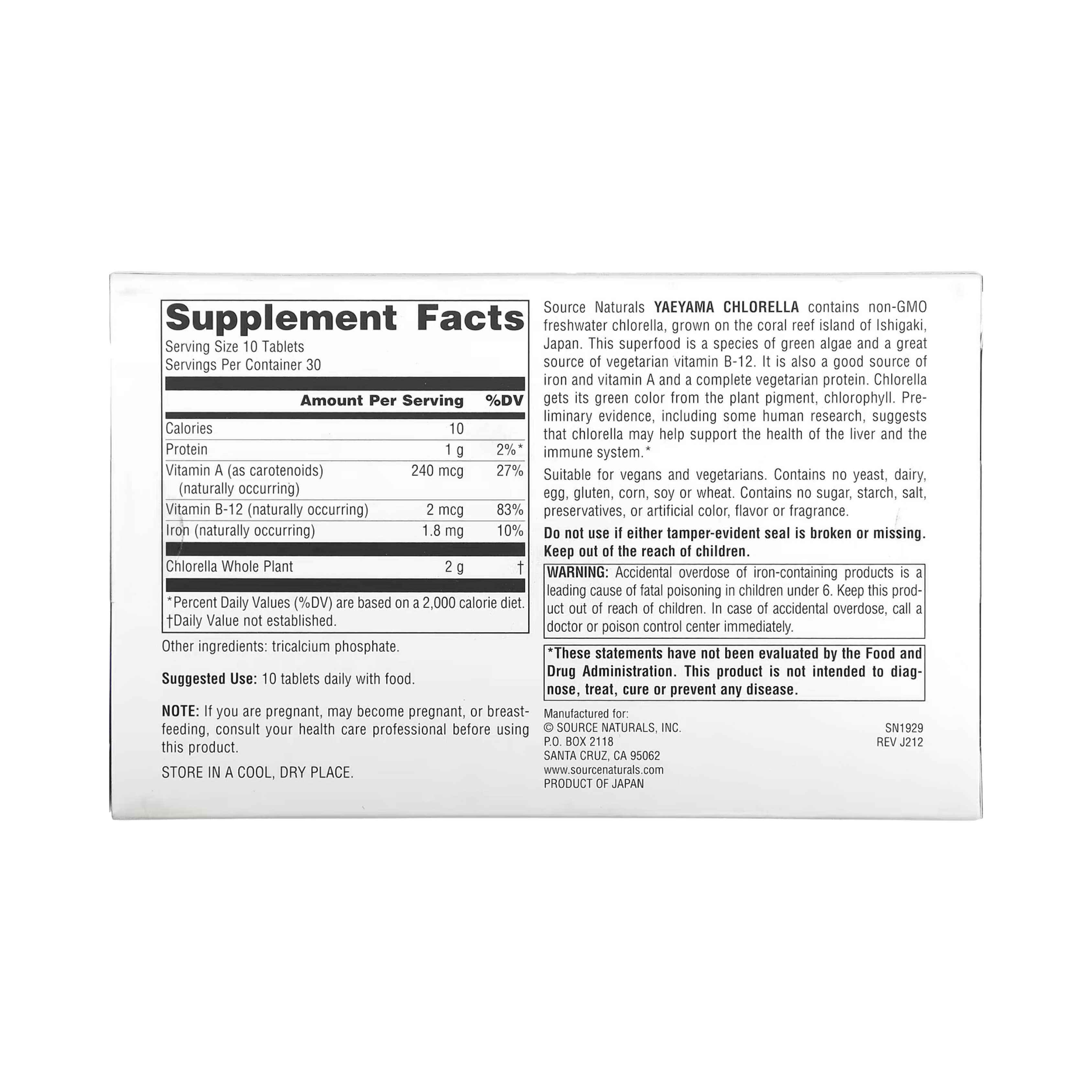 Source Naturals, Yaeyama Chlorella, 200 Mg, Box Tablets
