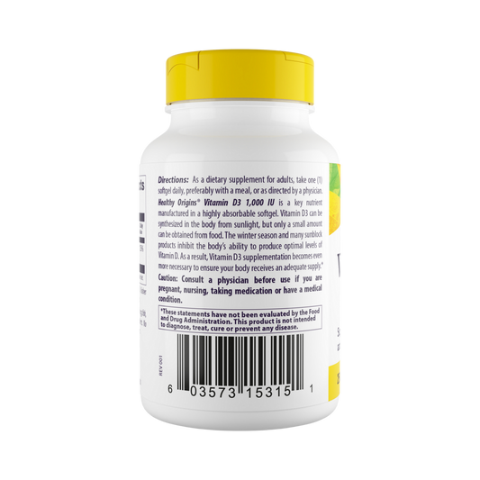 Healthy Origins, Vitamin DЗ Gels, 1000 IU, Lanolin, 180 Softgels