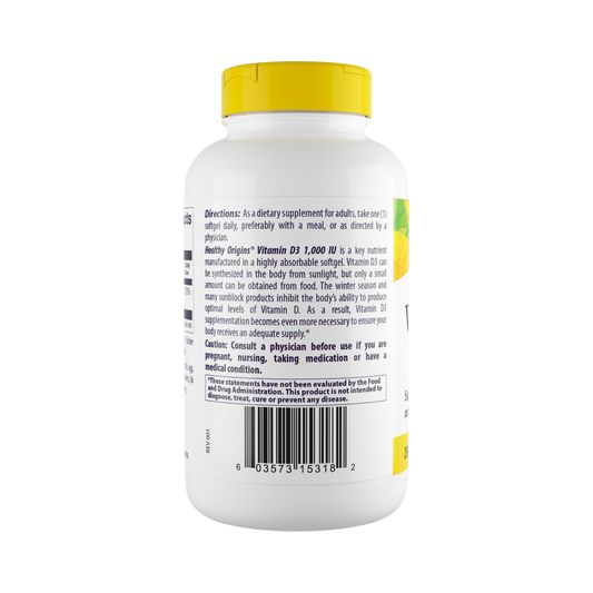 Healthy Origins, Vitamin DЗ Gels, 1000 IU, Lanolin, 360 Softgels