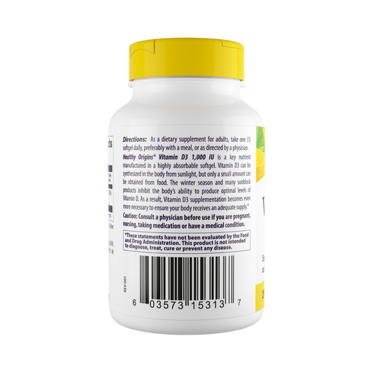Healthy Origins, Vitamin DЗ Gels, 1000 IU, Lanolin, 90 Softgels