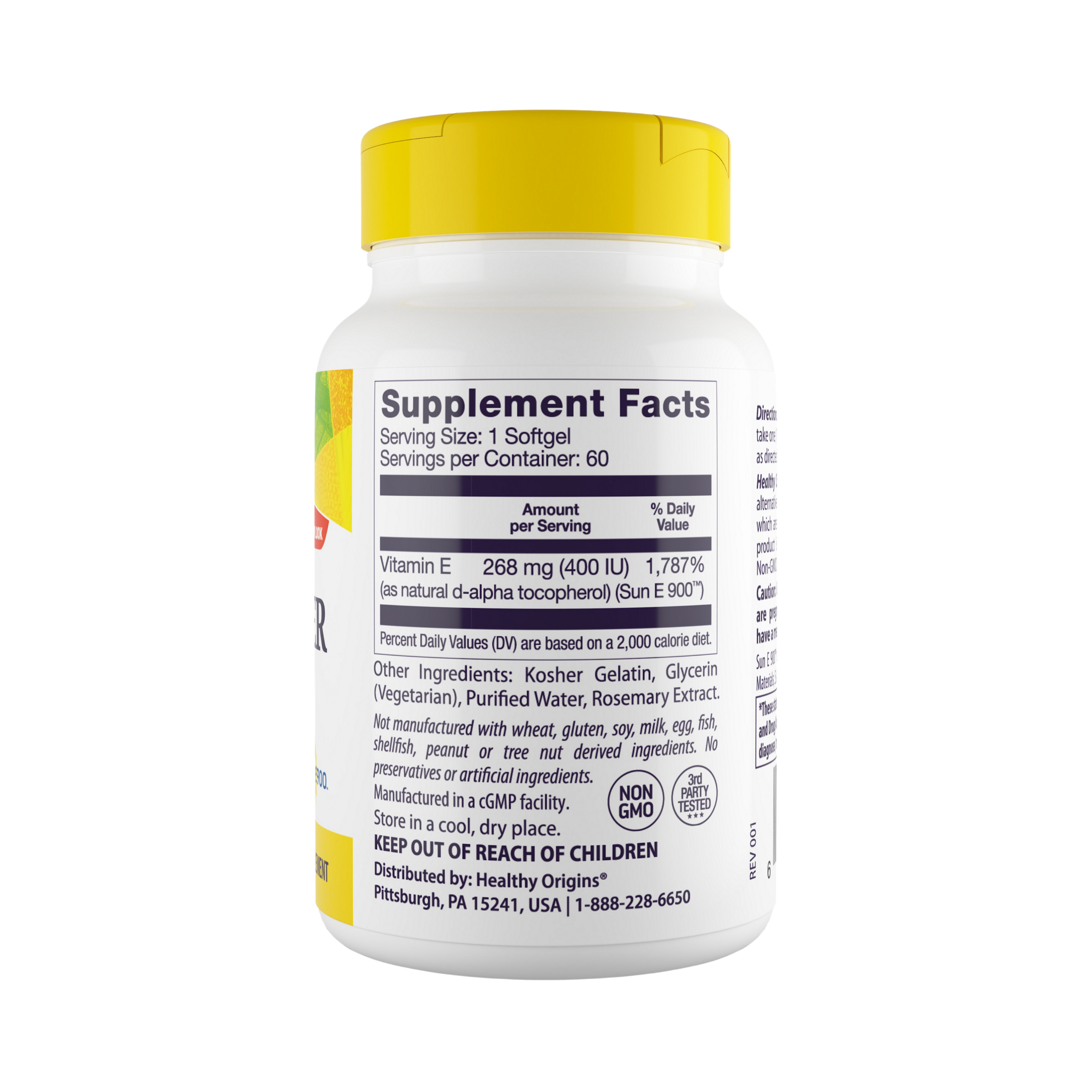 Healthy Origins, Vitamin E, 400 IU, Sunflower, 60 Softgels