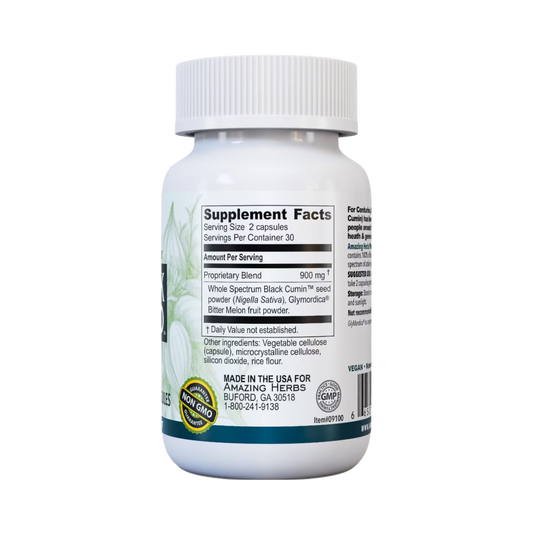 Amazing Herbs, Whole Spectrum Black Seed GlyMordica Bitter Melon, 100 Capsules