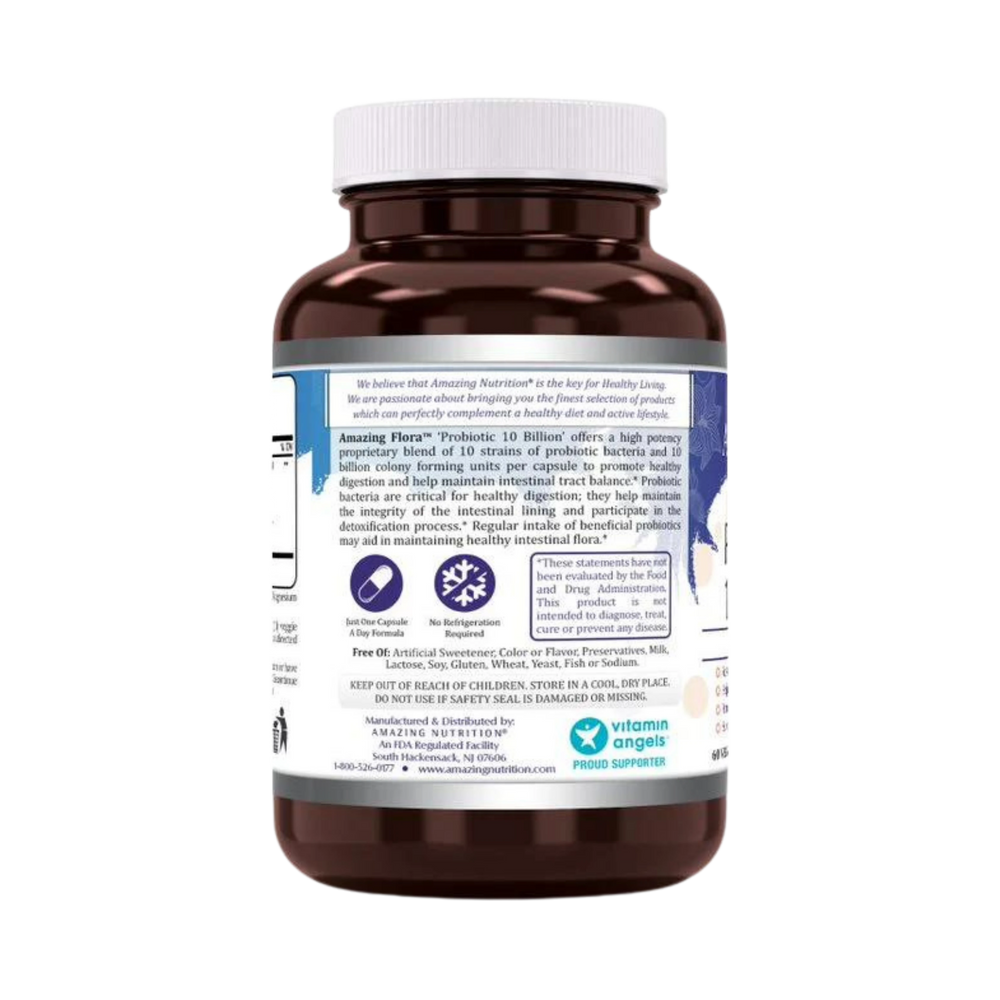 Amazing Flora, Probiotic 10 Billion 10 Probiotic Strains, 60 Capsules