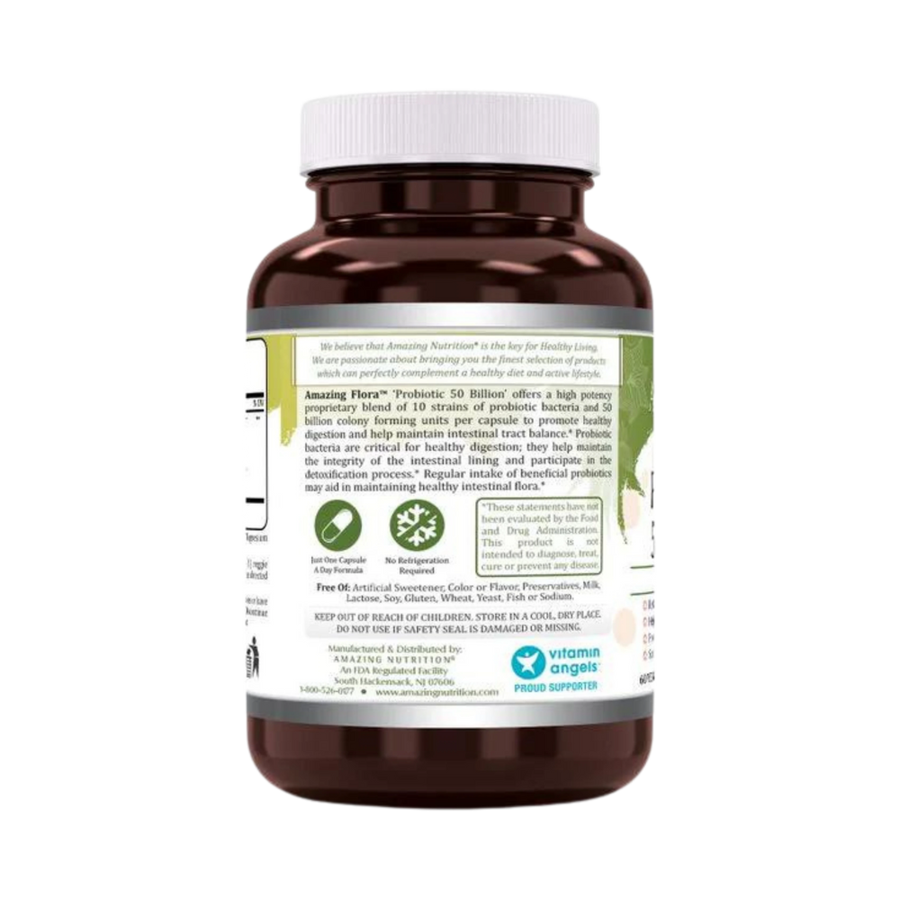 Amazing Flora, Probiotic 50 Billion 10 Probiotic Strains, 60 Vegetarian Capsules