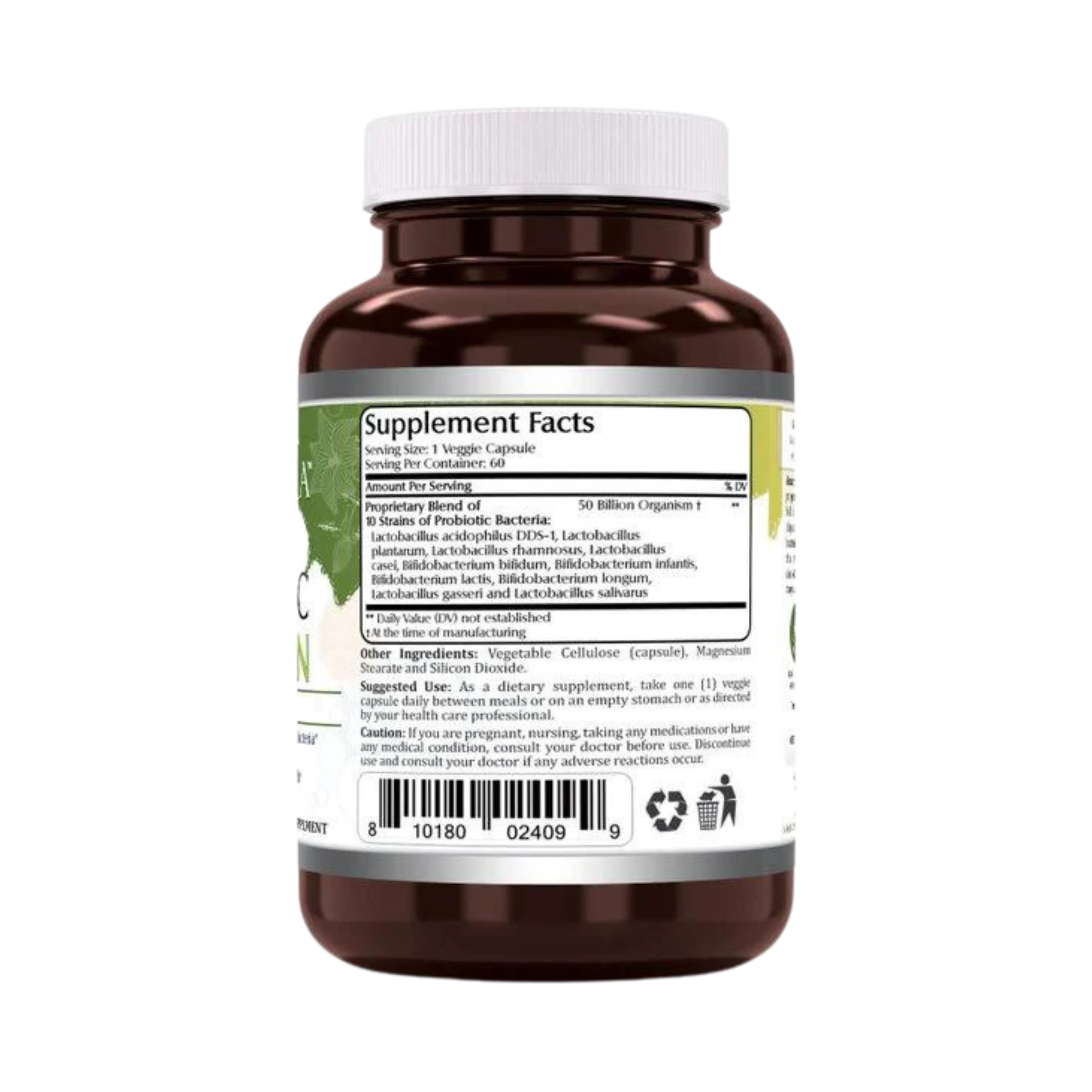 Amazing Flora, Probiotic 50 Billion 10 Probiotic Strains, 60 Vegetarian Capsules