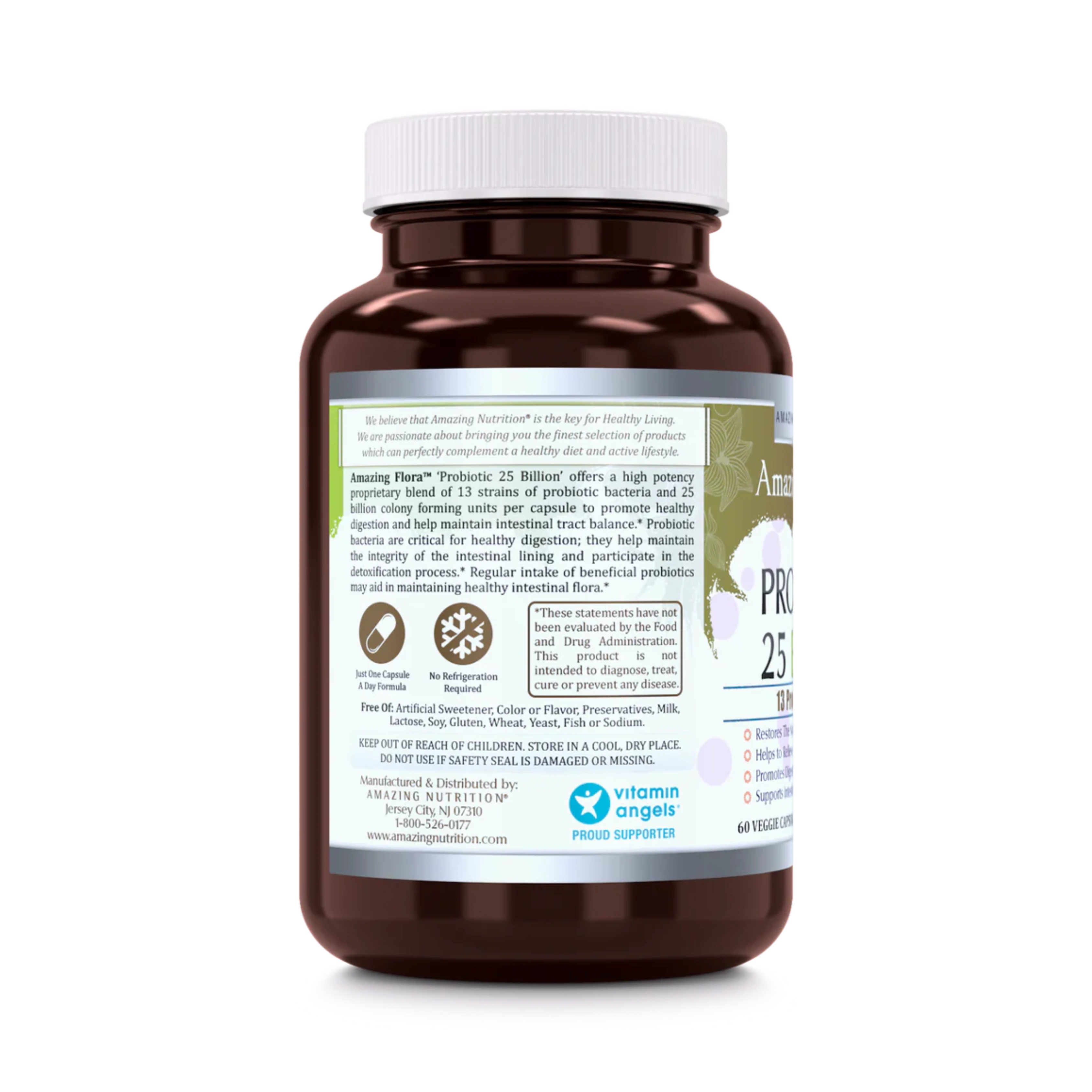 Amazing Flora, USDA Certified Organic Probiotic, 25 Billion 13 Strains, 60 Organic Tablets