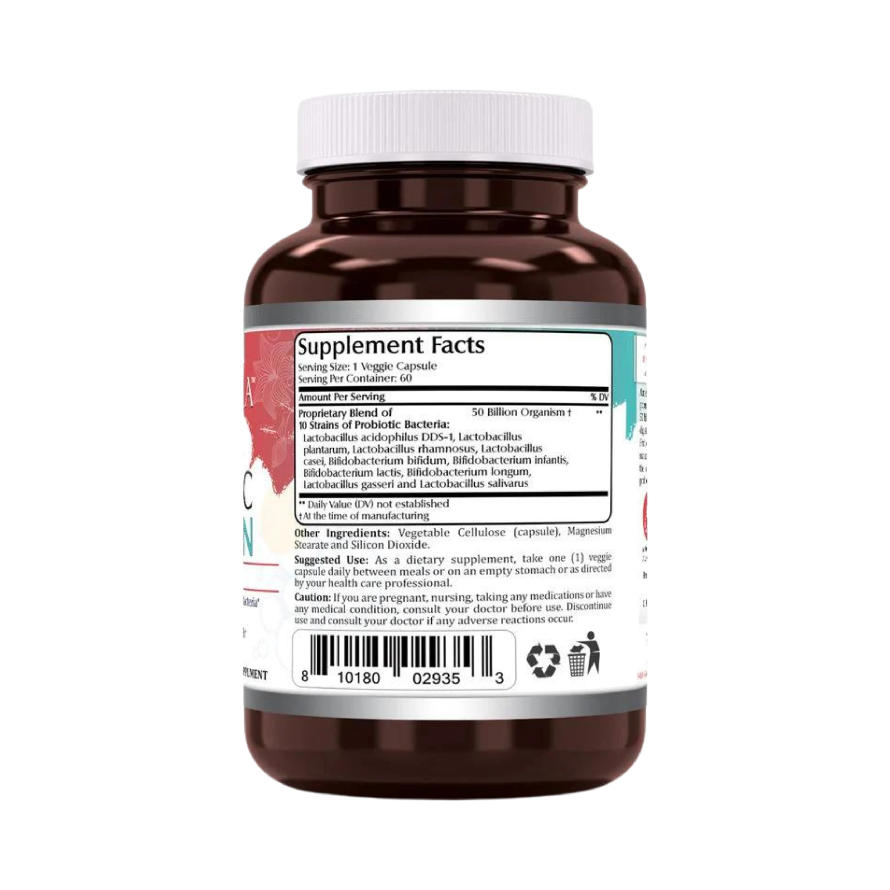 Amazing Flora, Women's Probiotic 50 Billion 10 Probiotic Strains, 60 Vegetarian Capsules