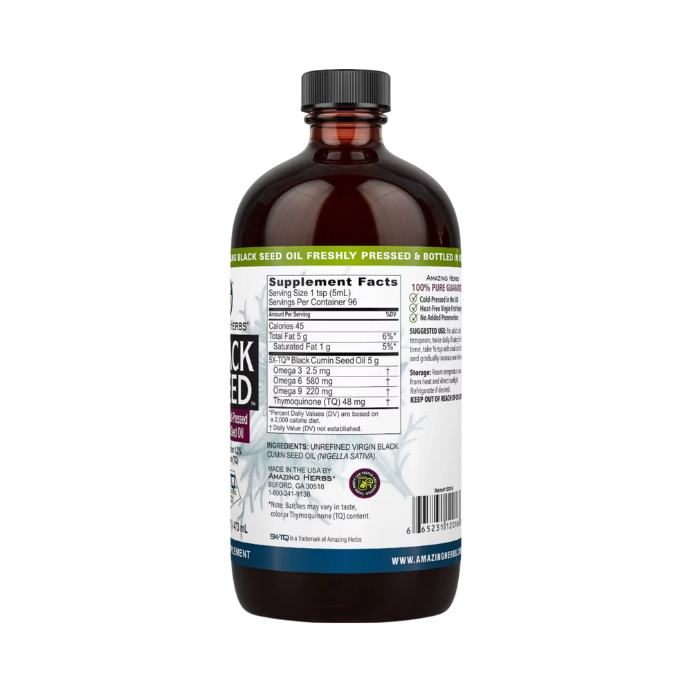 Amazing Herbs, Black Seed, 100% Pure Cold-Pressed Black Cumin Seed Oil, 16 Fl Oz