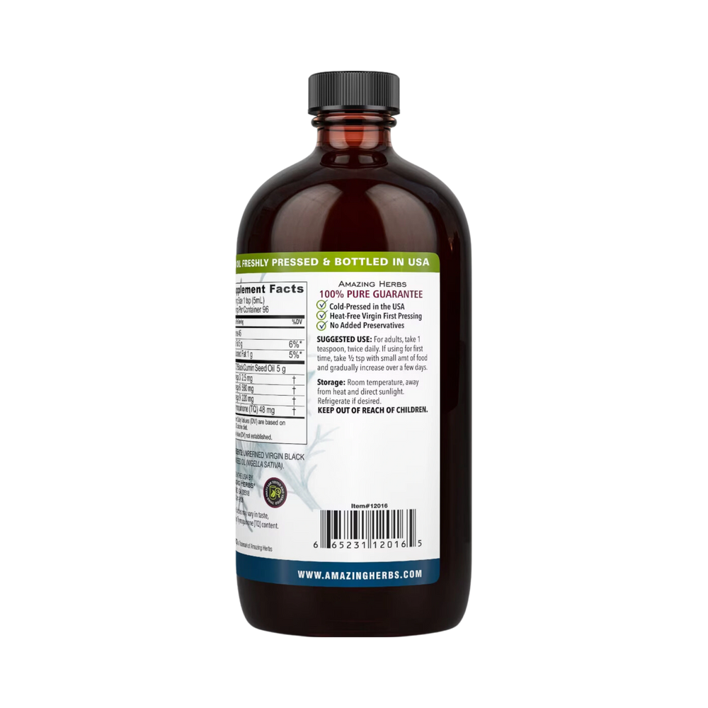 Amazing Herbs, Black Seed, 100% Pure Cold-Pressed Black Cumin Seed Oil, 16 Fl Oz