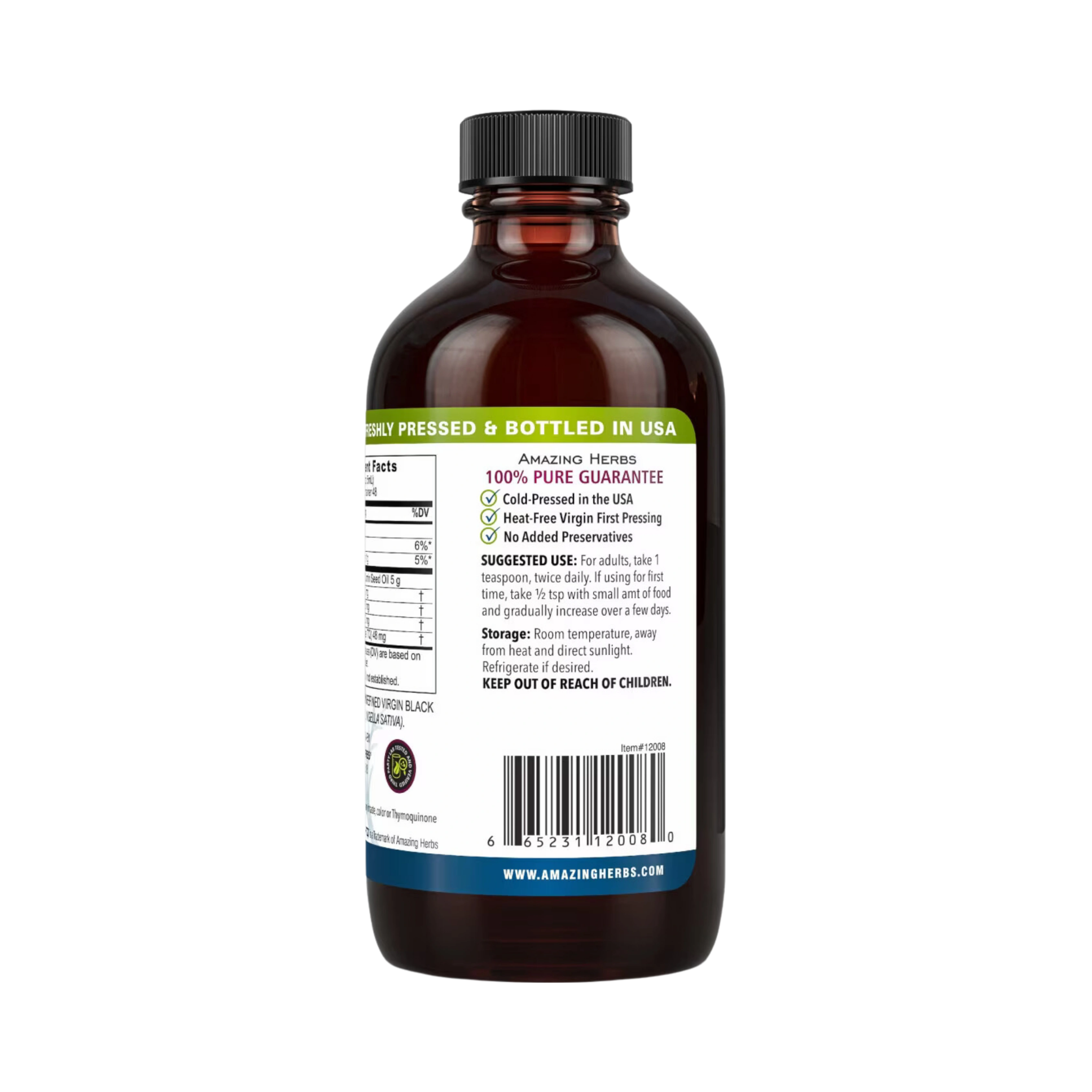 Amazing Herbs, Black Seed, 100% Pure Cold-Pressed Black Cumin Seed Oil, 8 Fl Oz