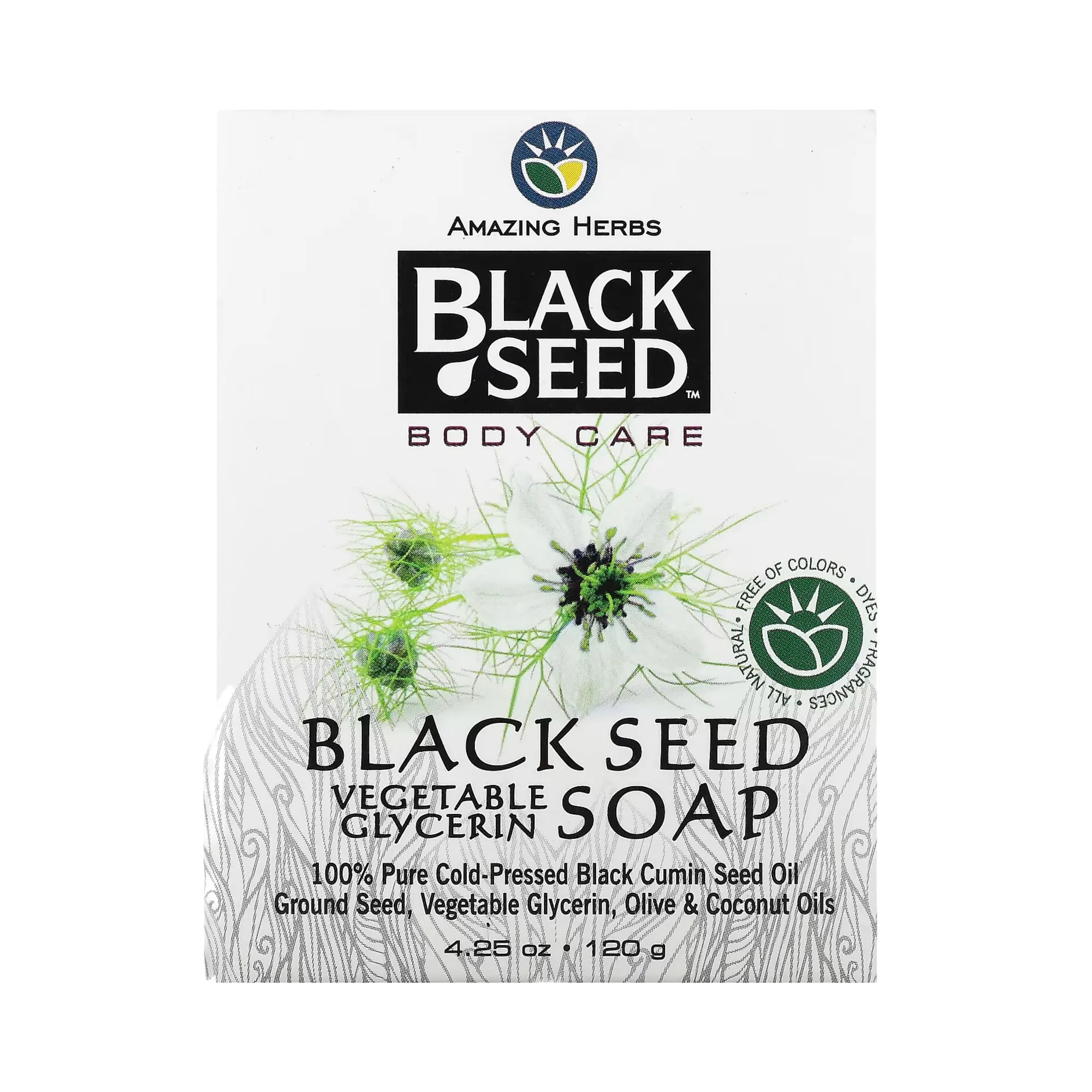 Amazing Herbs, Black Seed, Body Care, Vegetable Glycerin Bar Soap, 4.25 Oz
