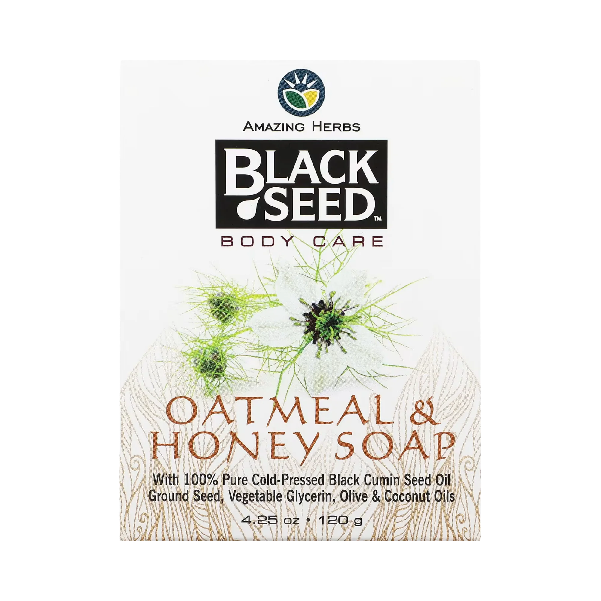 Amazing Herbs, Black Seed, Oatmeal & Honey Bar Soap, 4.25 Oz
