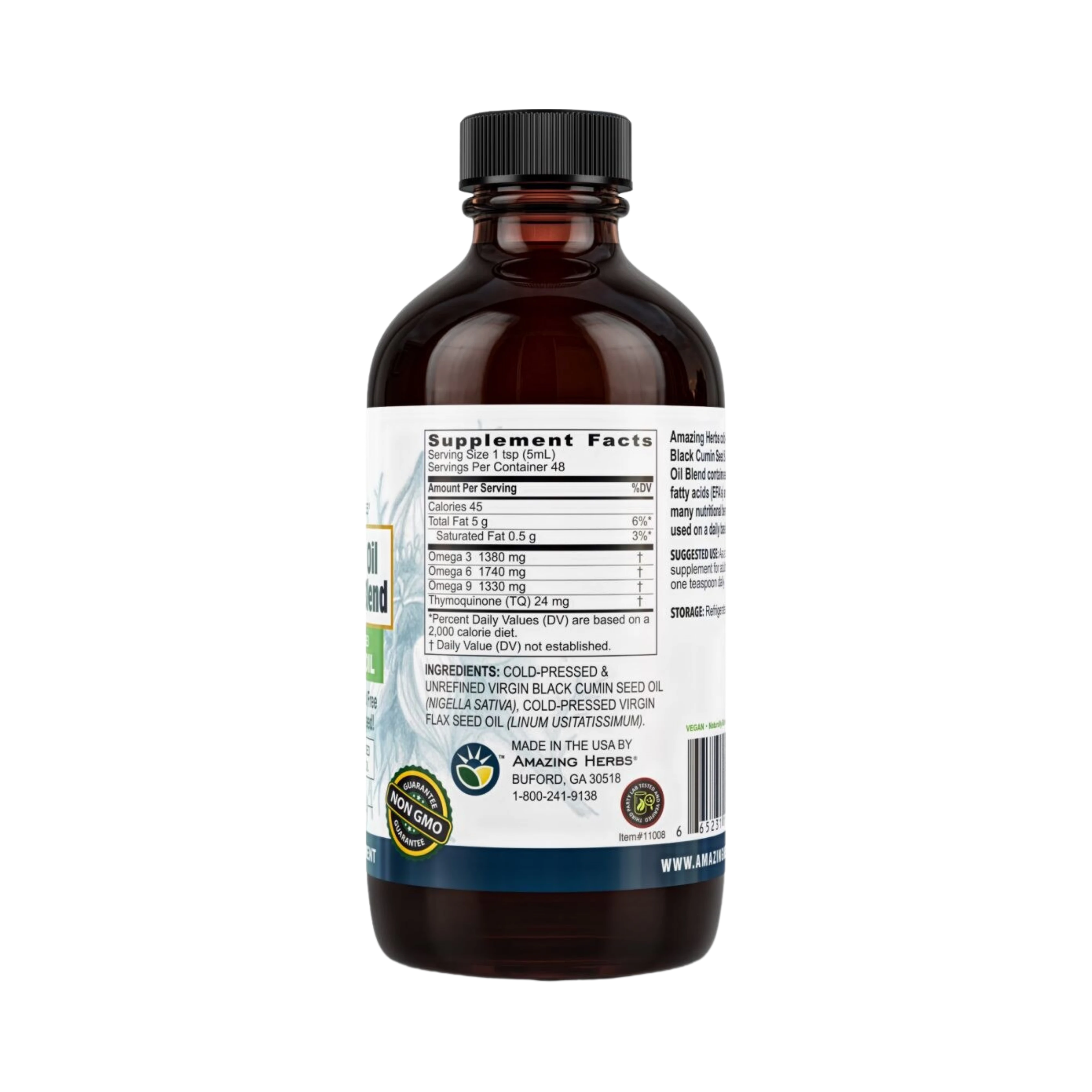 Amazing Herbs, Black Seed Oil Blend, With Pure Cold-Pressed Flax Seed Oil, 8 Fl Oz