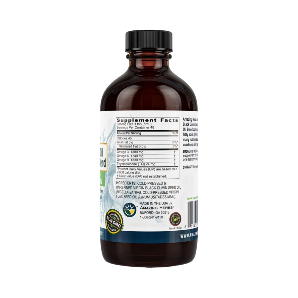 Amazing Herbs, Black Seed Oil Blend, With Pure Cold-Pressed Flax Seed Oil, 8 Fl Oz