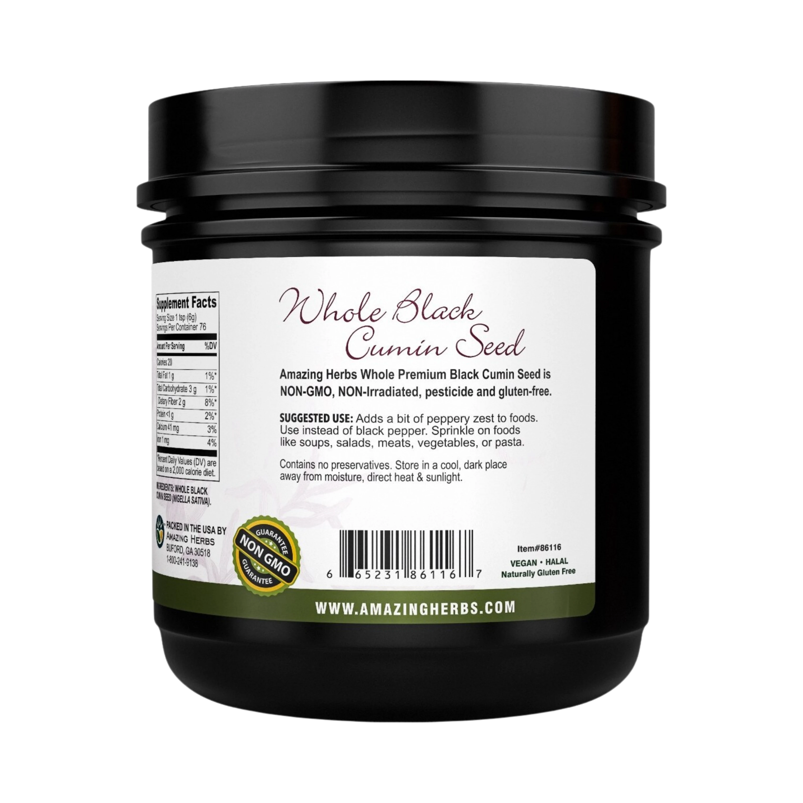 Amazing Herbs, Black Seed, Whole Premium Black Cumin Seed, 16 Oz