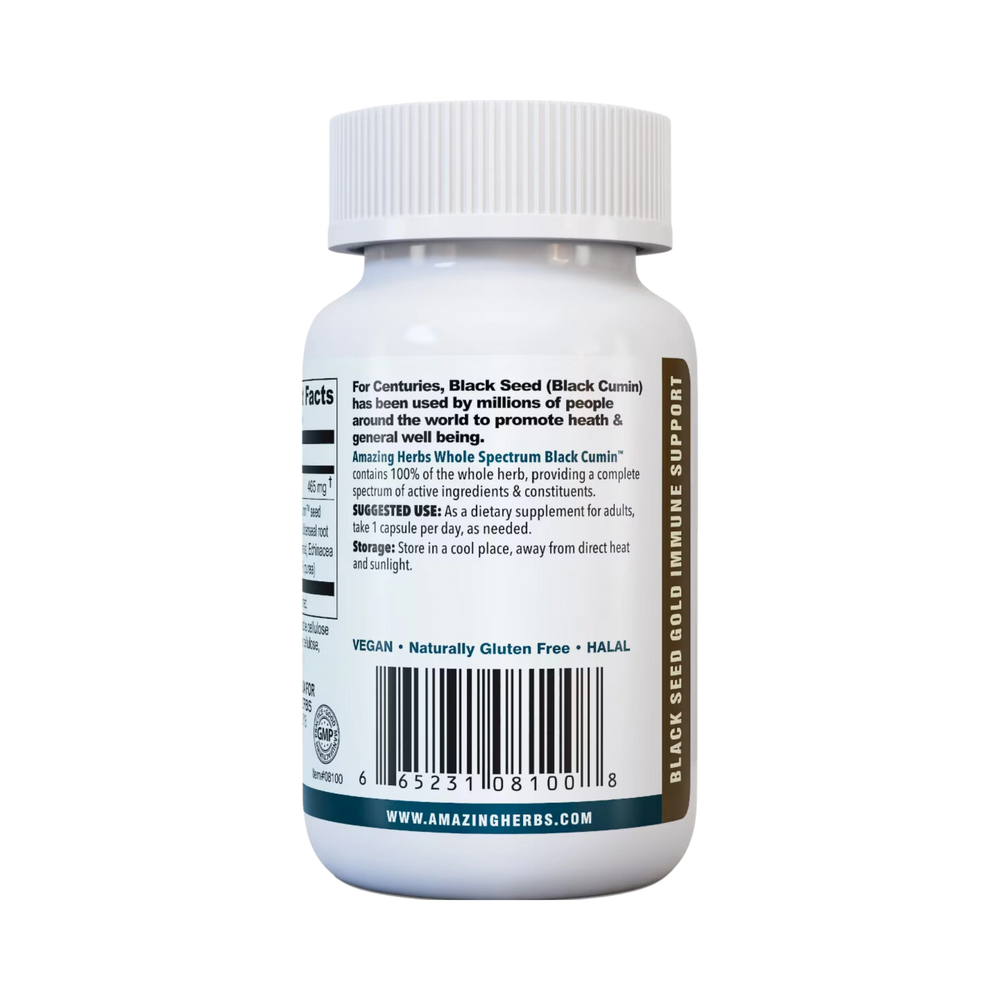 Amazing Herbs, Whole Spectrum Black Seed Gold, 60 Capules