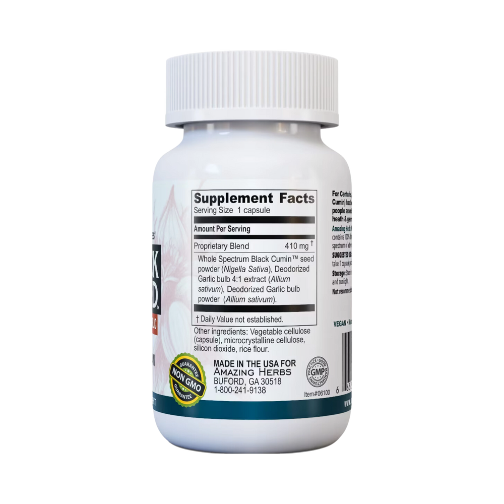 Amazing Herbs, Whole Spectrum Black Seed with High Potency Garlic, 100 Caps