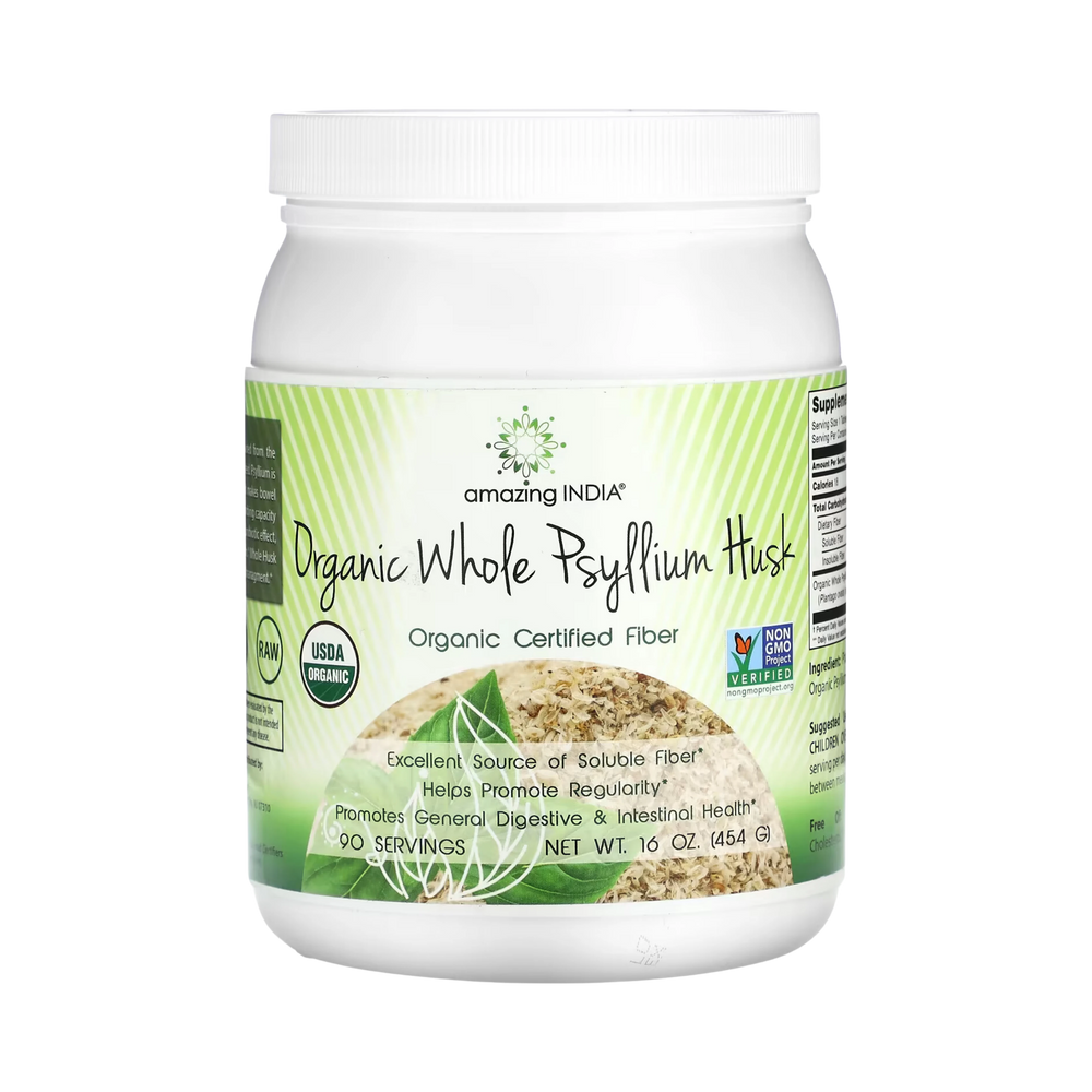 Amazing India, Organic Whole Psyllium Husk, 16 Oz