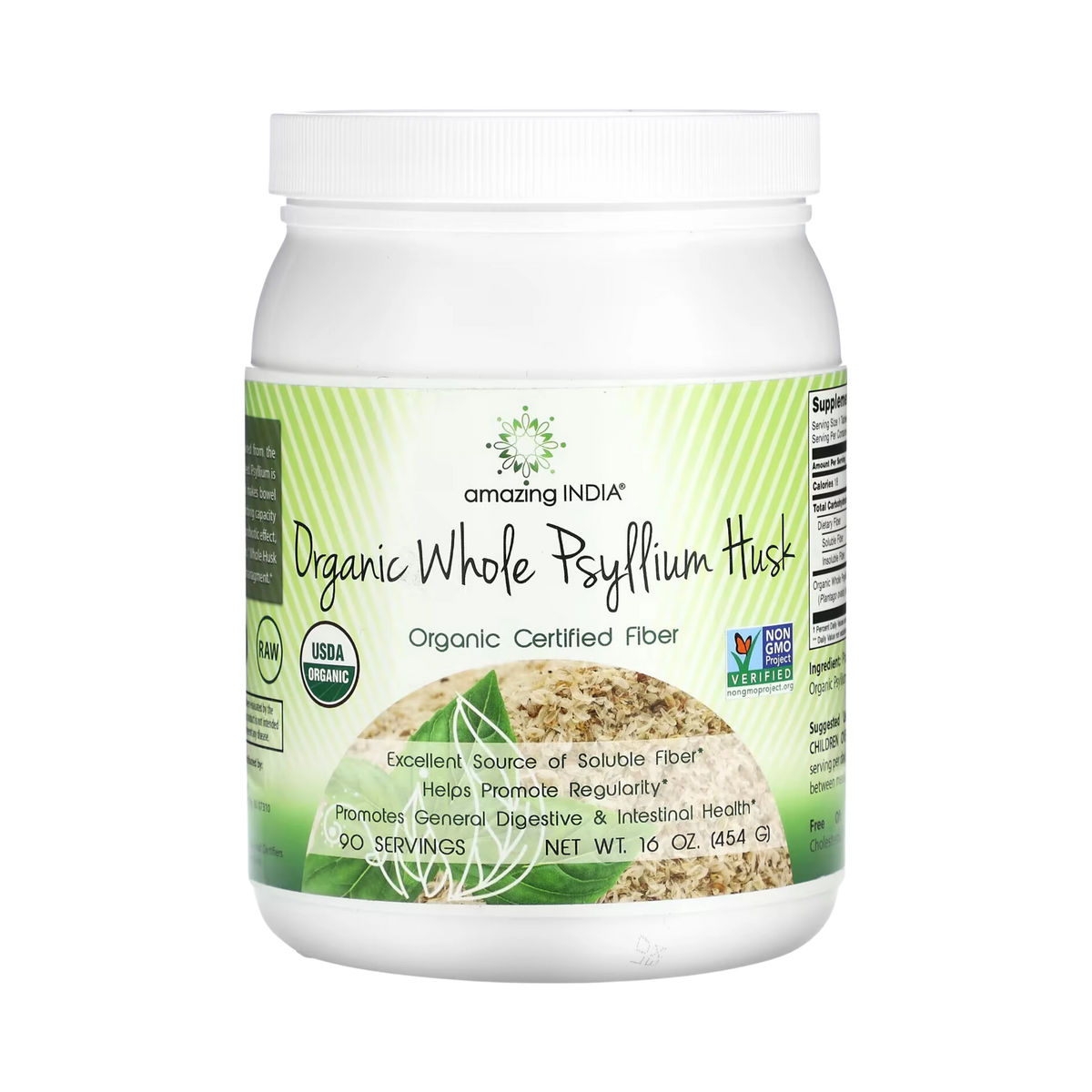Amazing India, Organic Whole Psyllium Husk, 16 Oz