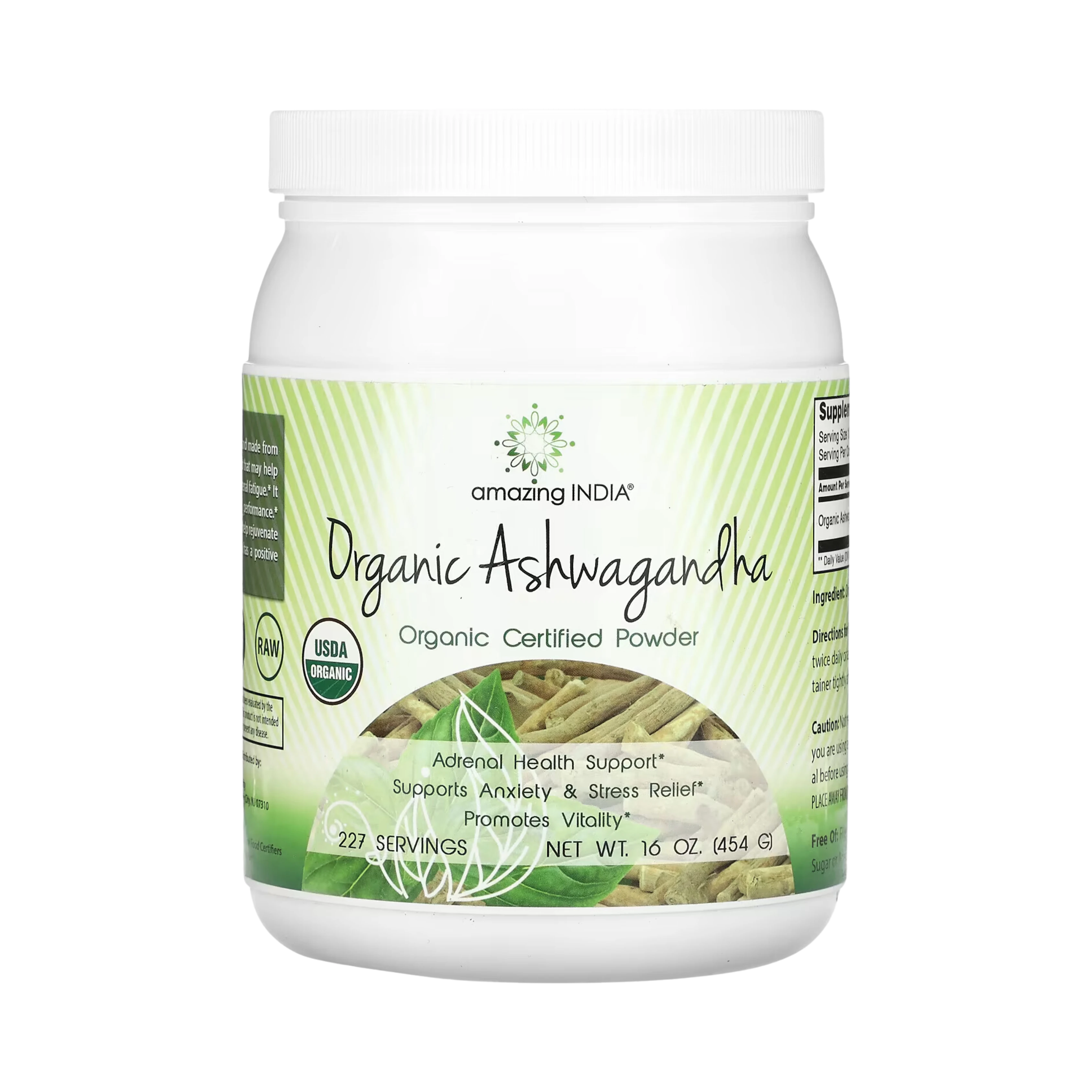Amazing India, USDA Certified Organic Ashwagandha Powder, 16 Oz