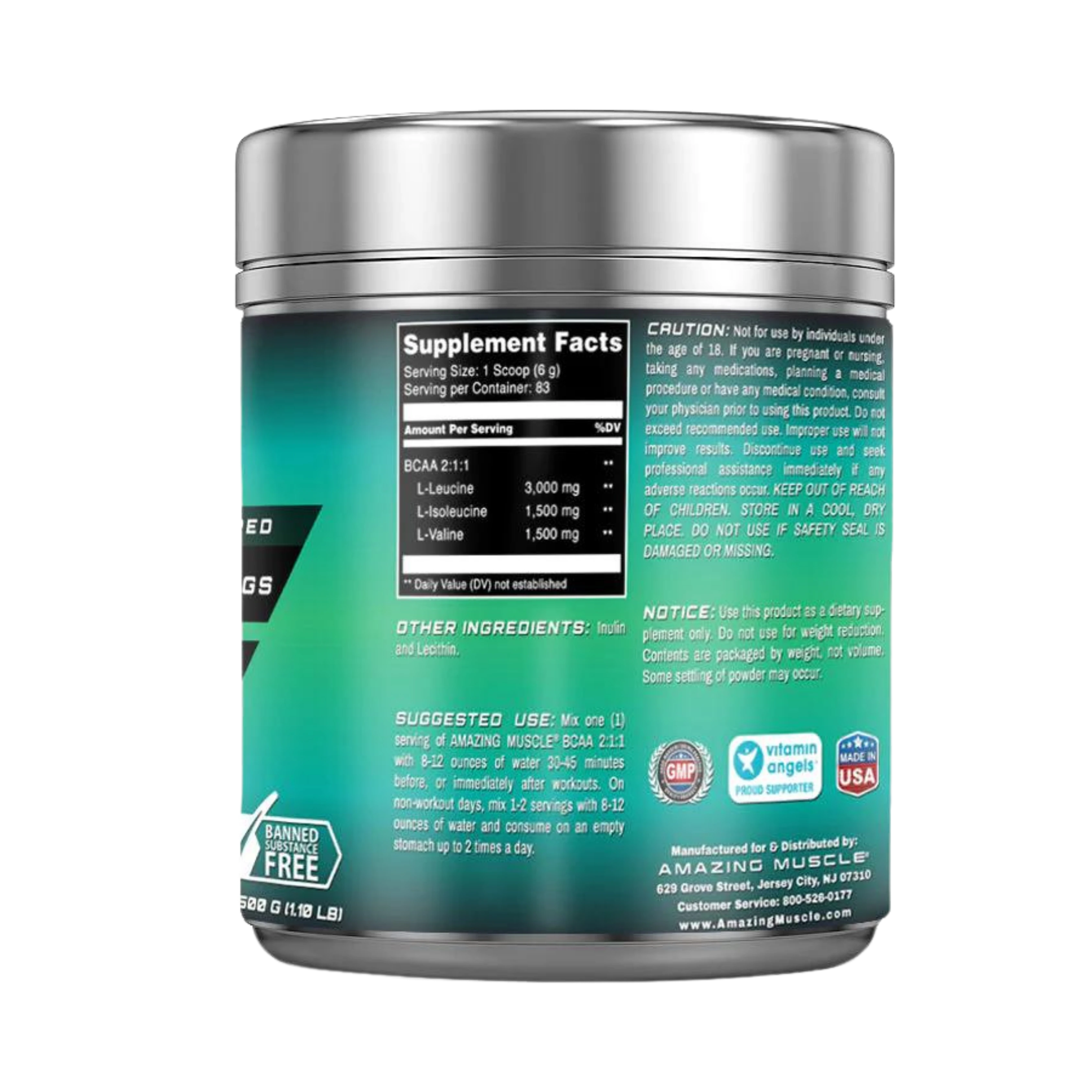 Amazing Muscle, BCAA 2:1:1 Branched Chain Amino Acid, Unflavored, 83 Servings