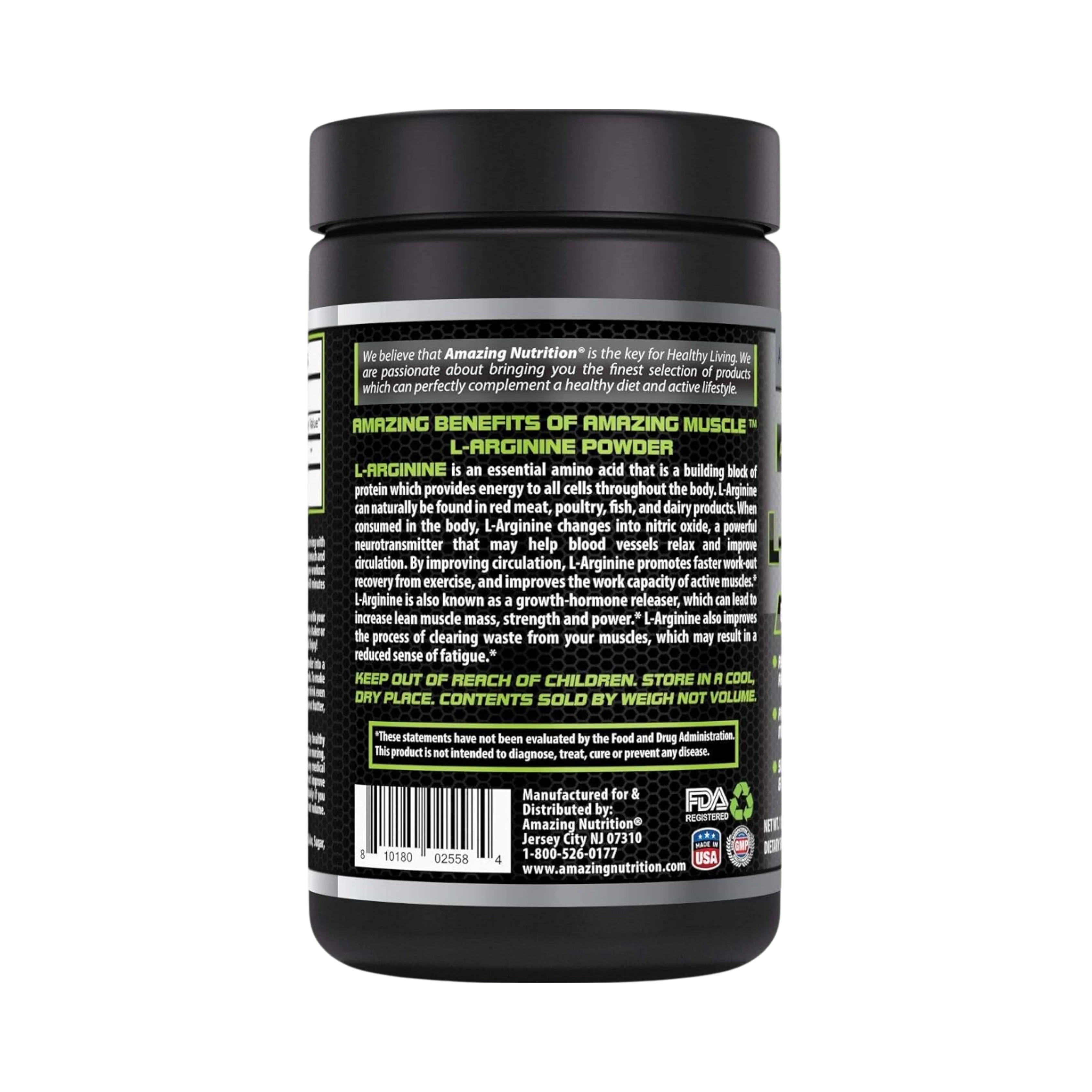 Amazing Muscle, L Arginine Essential Amino Acid Powder, Unflavored, 1 Lb