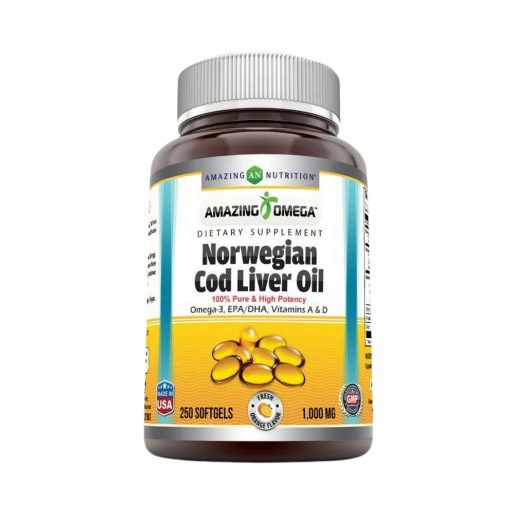 Amazing Omega, Norwegian Cod Liver Oil, Fresh Orange, 1000 Mg, 250 Softgels