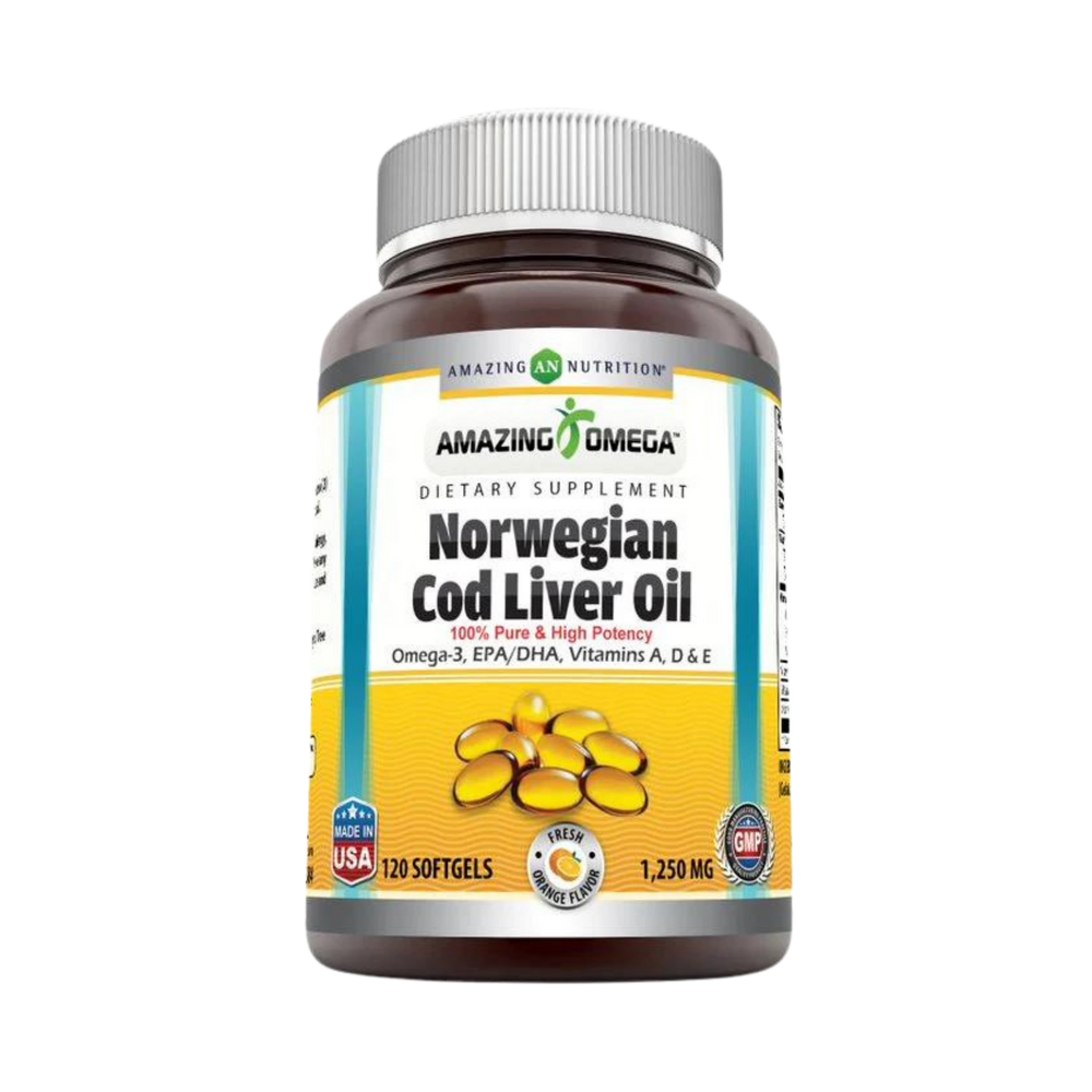 Amazing Omega, Norwegian Cod Liver Oil, Fresh Orange, 1250 Mg, 120 Softgels
