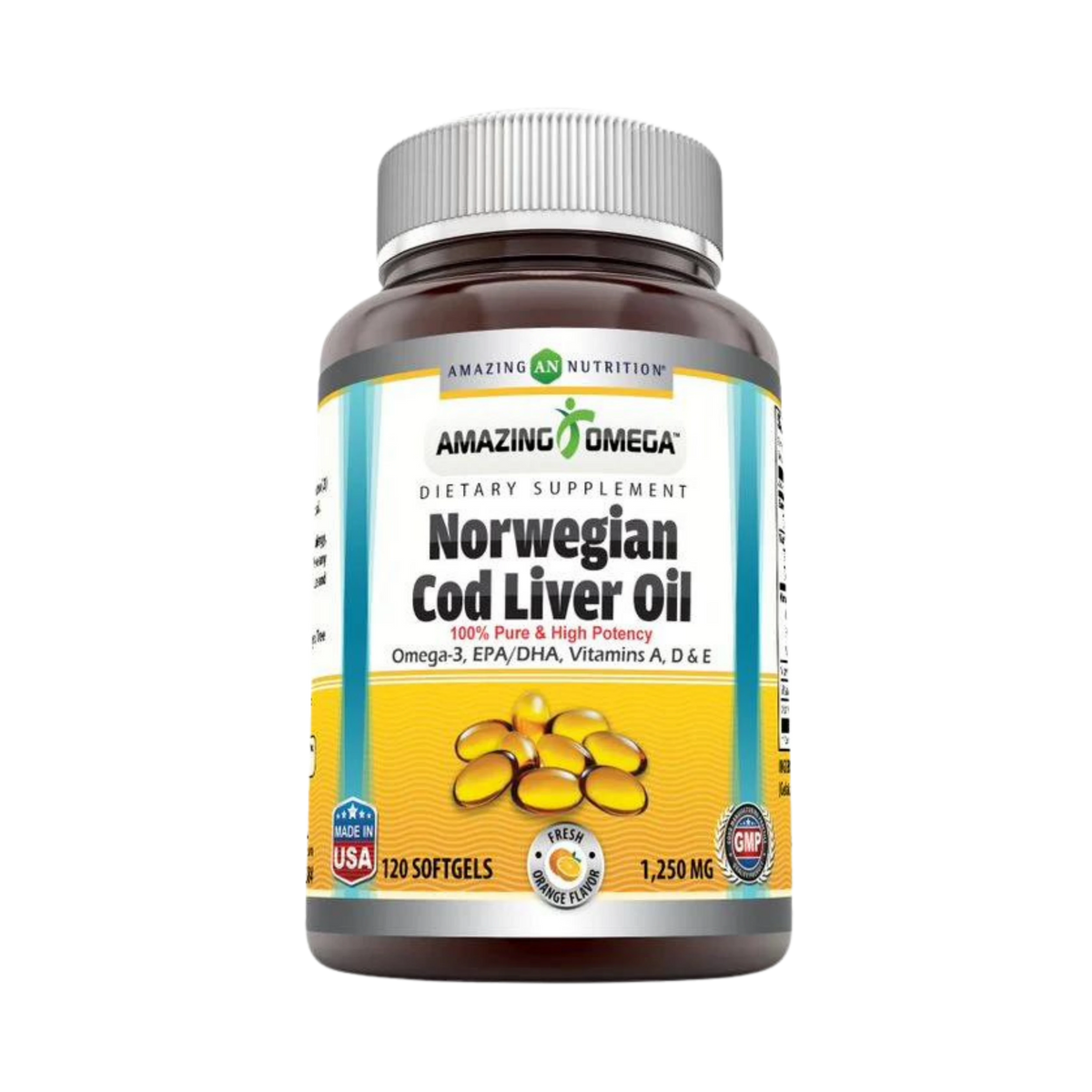 Amazing Omega, Norwegian Cod Liver Oil, Fresh Orange, 1250 Mg, 120 Softgels