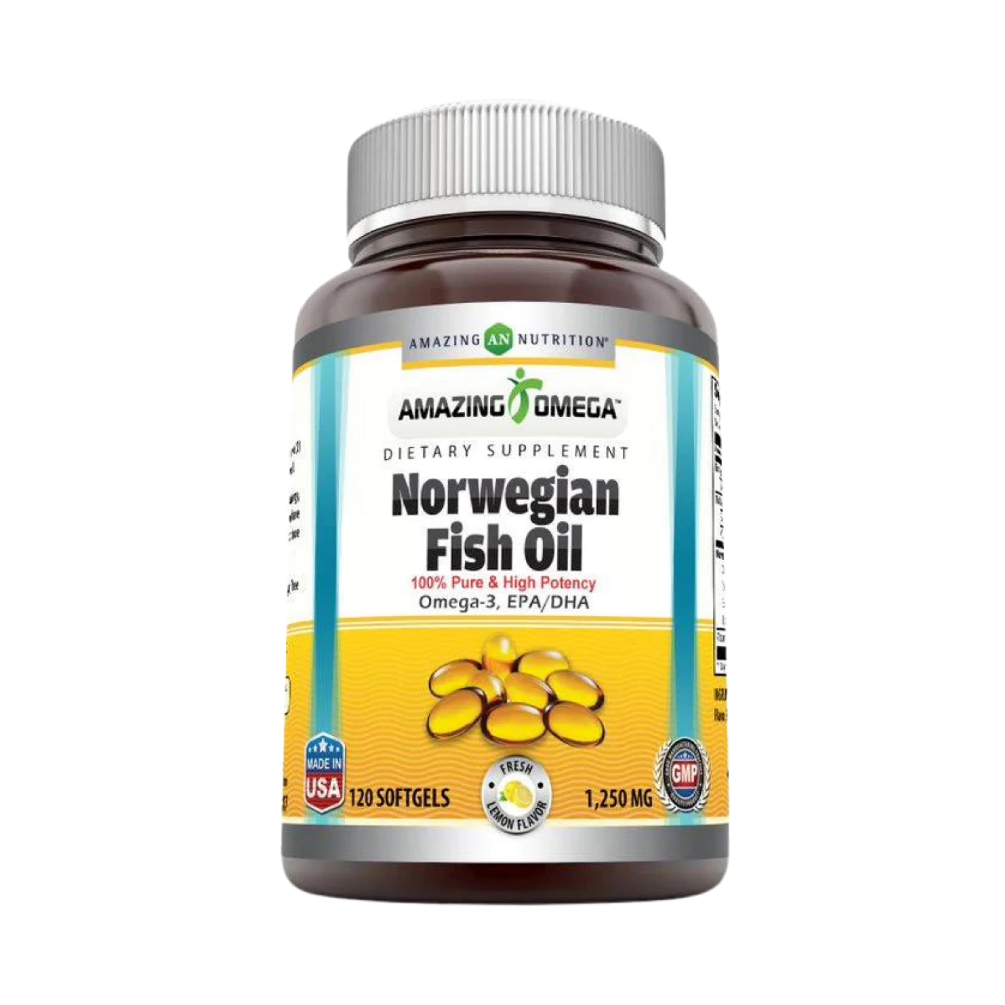 Amazing Omega, Norwegian Fish Oil, Lemon Flavor, 1250 Mg, 120 Softgels