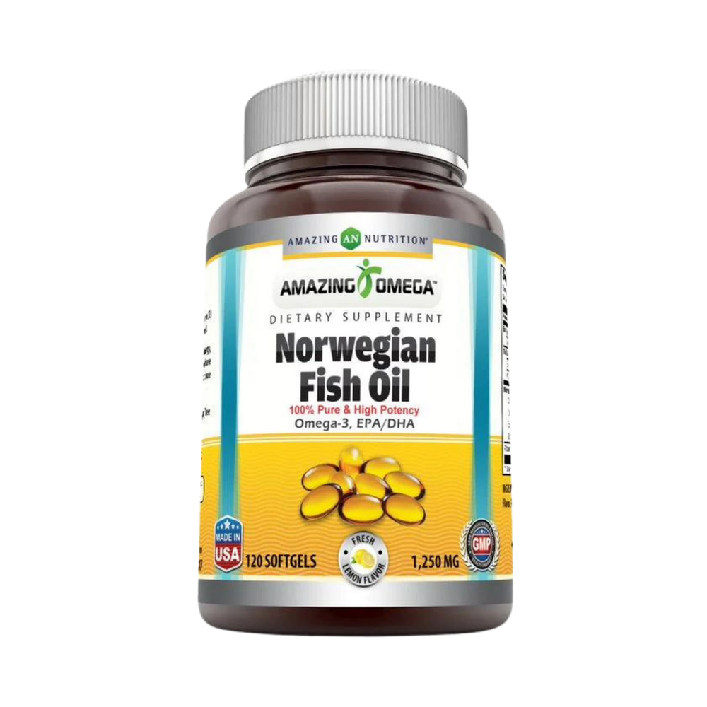 Amazing Omega, Norwegian Fish Oil, Lemon Flavor, 1250 Mg, 120 Softgels