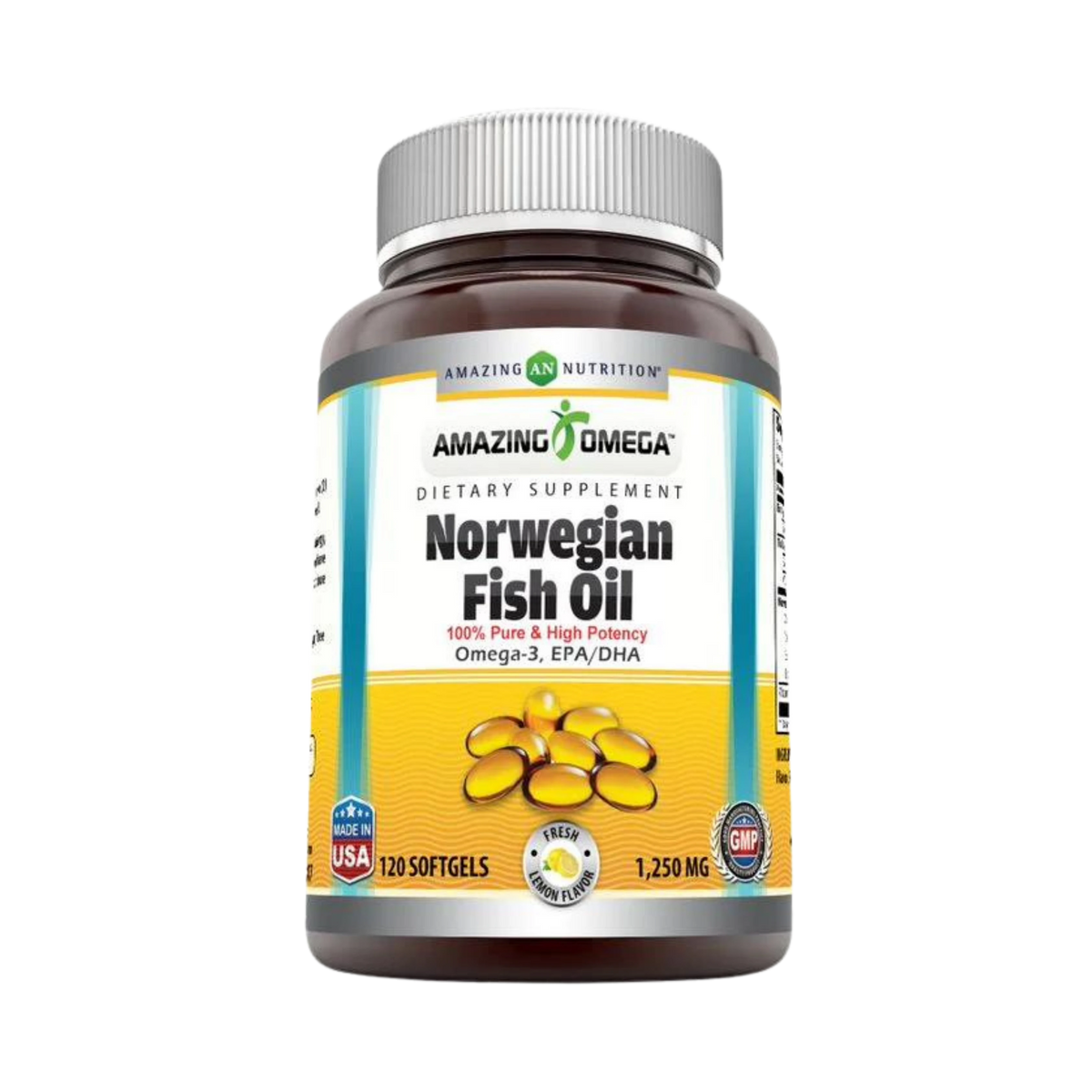 Amazing Omega, Norwegian Fish Oil, Lemon Flavor, 1250 Mg, 120 Softgels