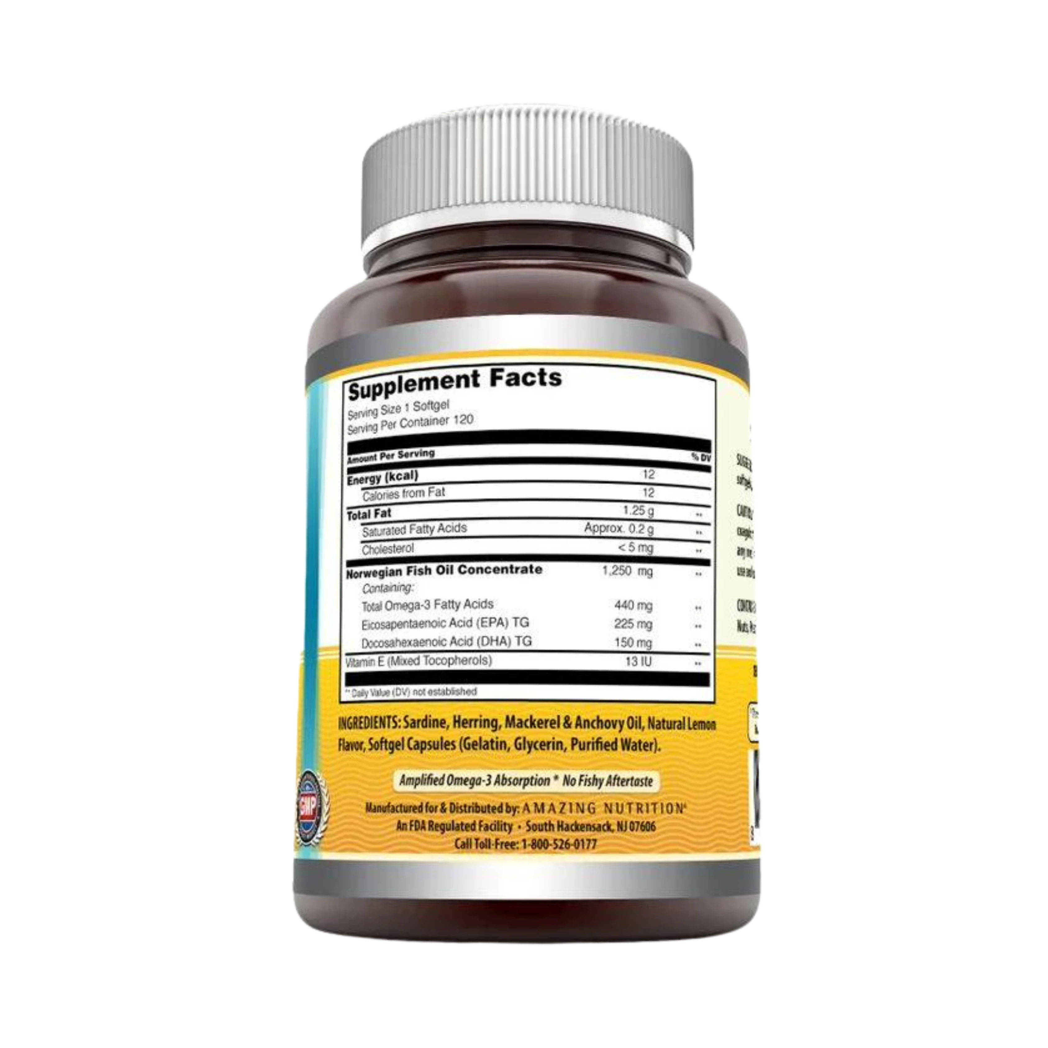 Amazing Omega, Norwegian Fish Oil, Lemon Flavor, 1250 Mg, 120 Softgels