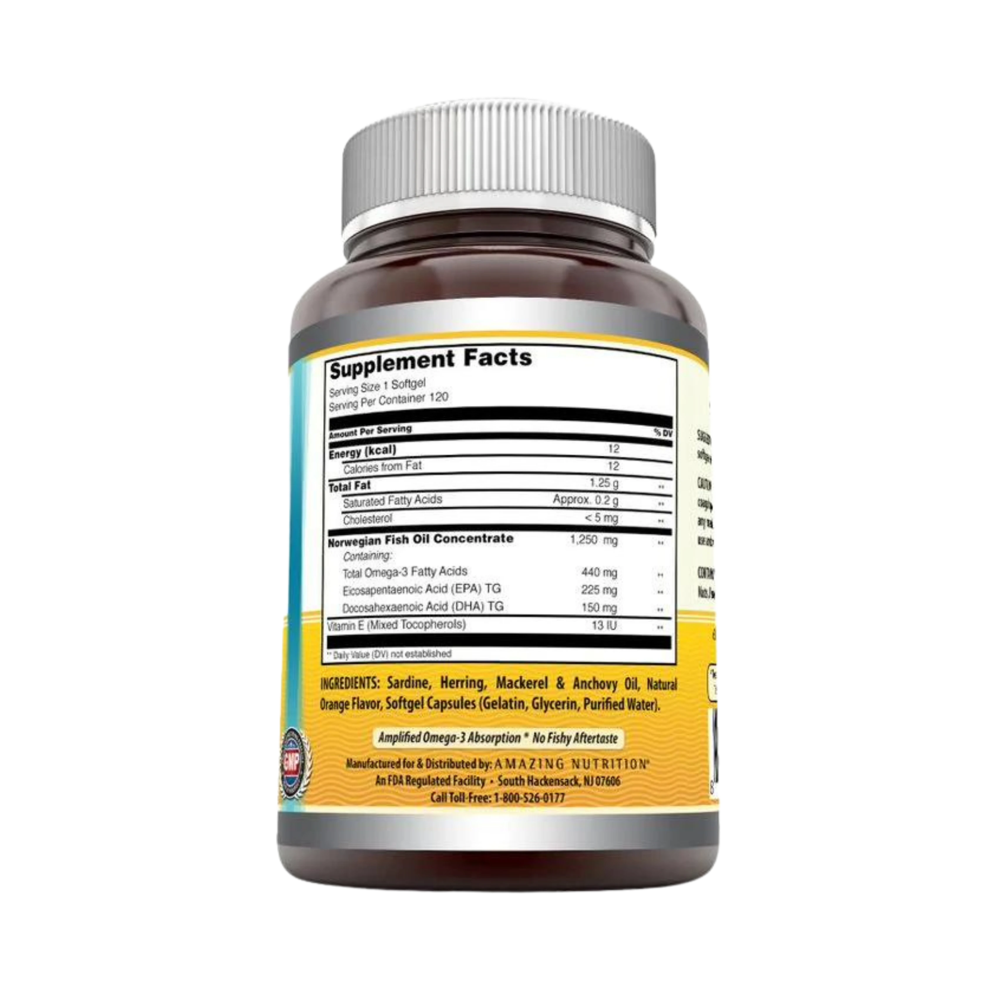 Amazing Omega Norwegian Fish Oil, Orange, 1250 Mg, 120 Softgels