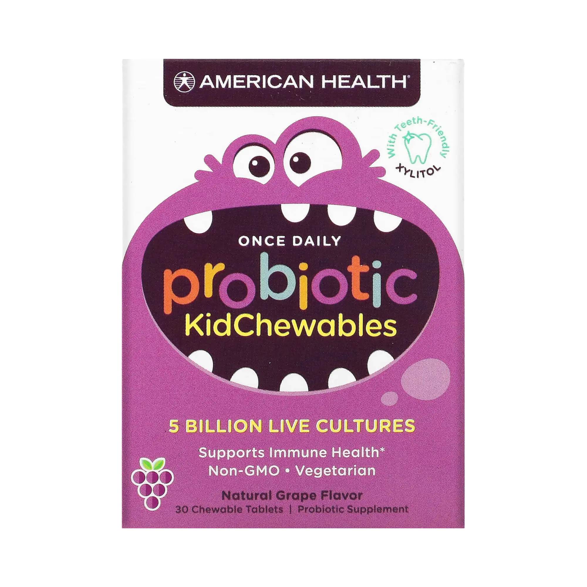 American Health, Probiotic Kid Chewables, Grape, 30 Tablets