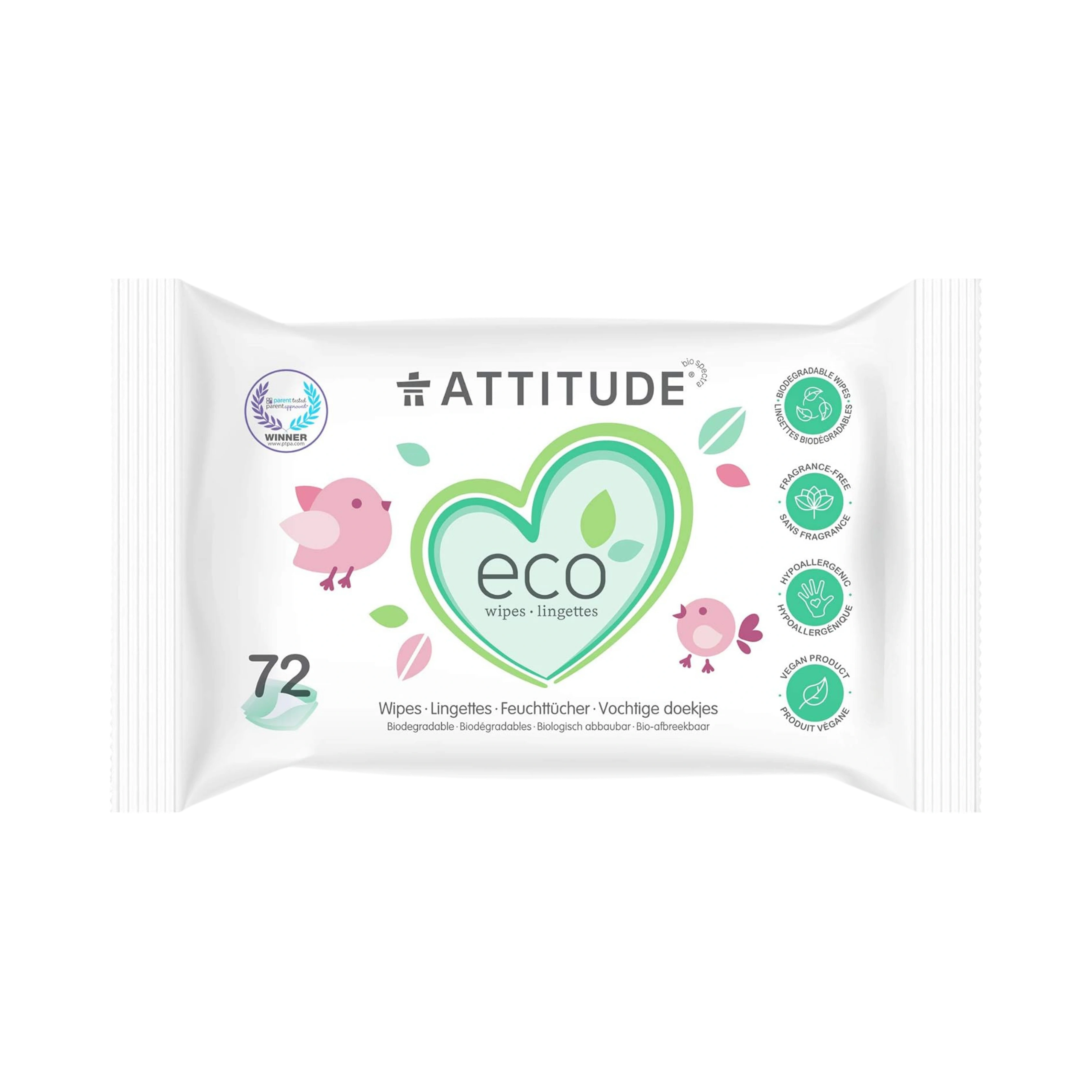 Attitude, Eco Baby Wipes, 72 Counts